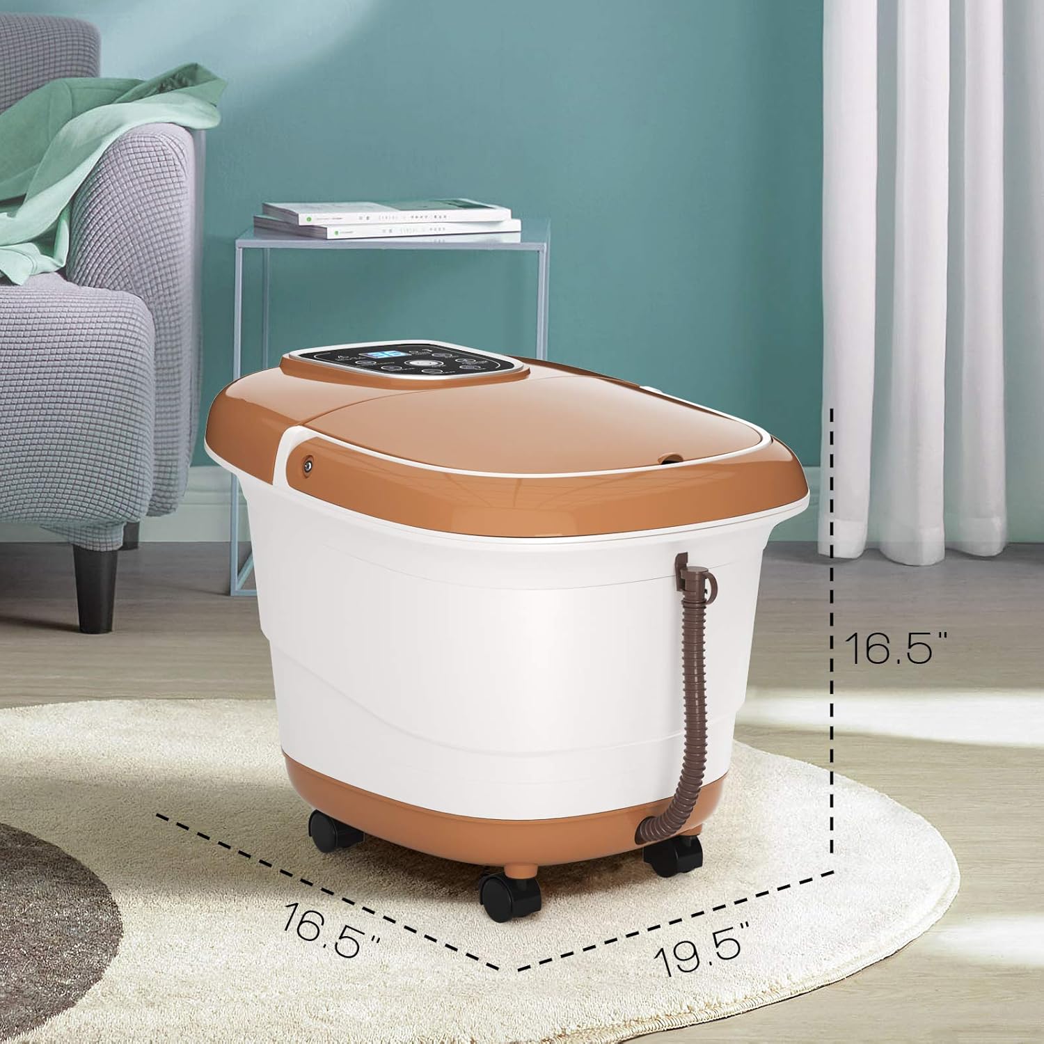 WELLHUT Masajeador de baño de spa para pies con bañera de calor para pies, marrón