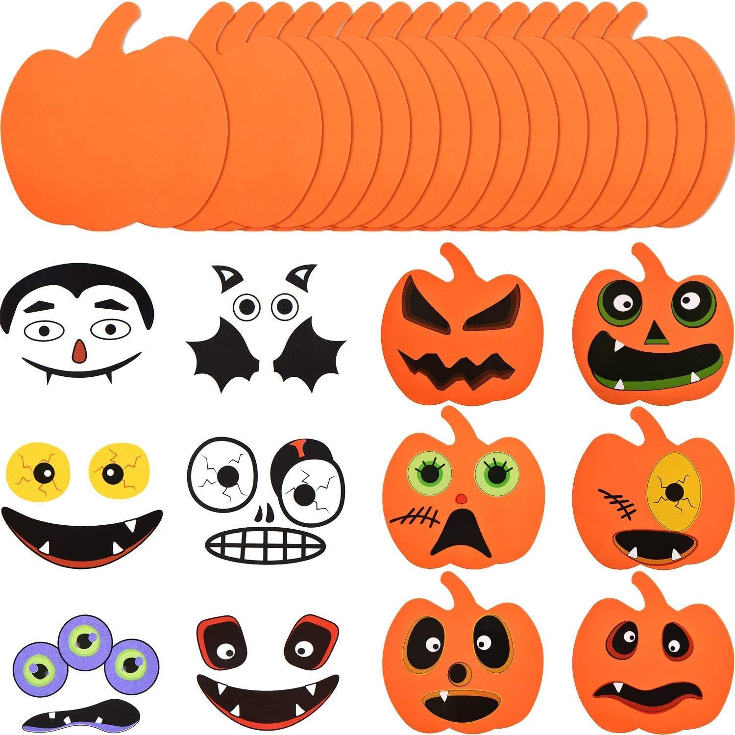 32 piezas de calabaza de espuma de Halloween y calcomanías de calabaza para Halloween, niños, manualidades, fiesta, dulce o truco, decoraciones de