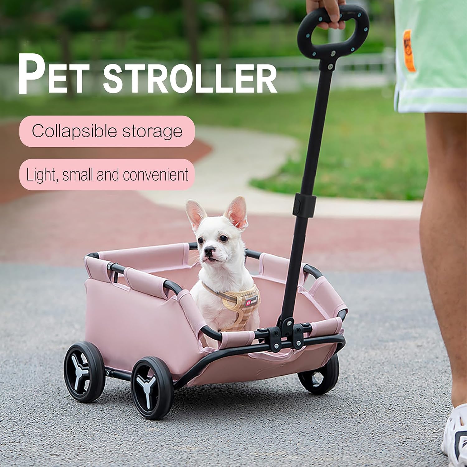 Cochecito para perros con 4 ruedas, plegable, para mascotas, para viajes, compras, caminar, jugar para perros pequeños, gatos (rosa)
