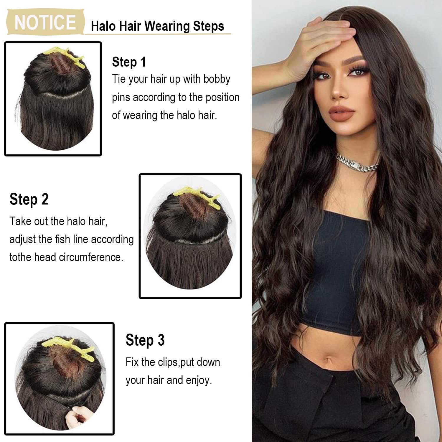 Extensiones de cabello tipo aureola, extensiones de cabello grueso con alambre invisible, 5 tipos, tamaño de cabeza ajustable, ondulado, rizado,
