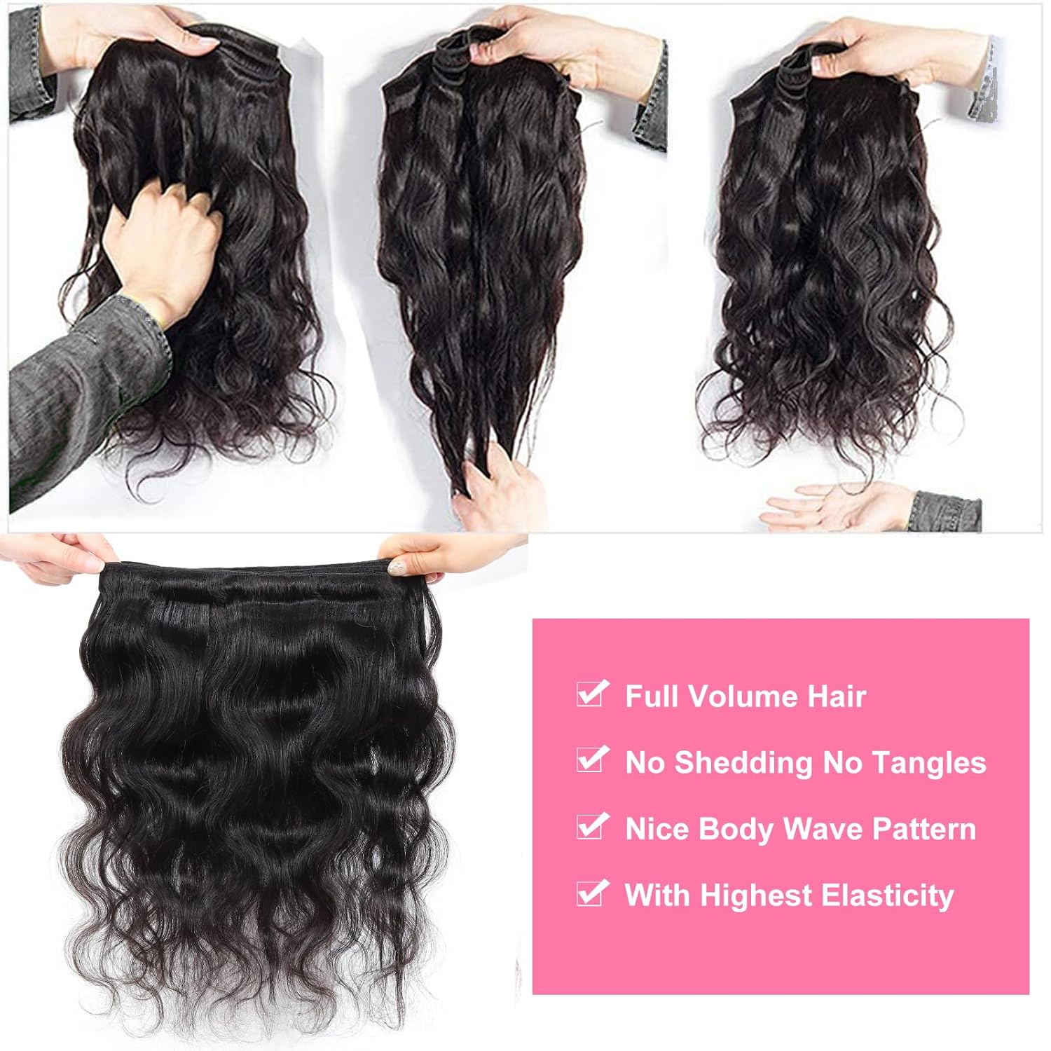 3 manojos de cabello humano virgen brasileño ondulado de 14, 16, 18 pulgadas, 100% sin procesar, 3 manojos de extensiones de cabello ondulado negro
