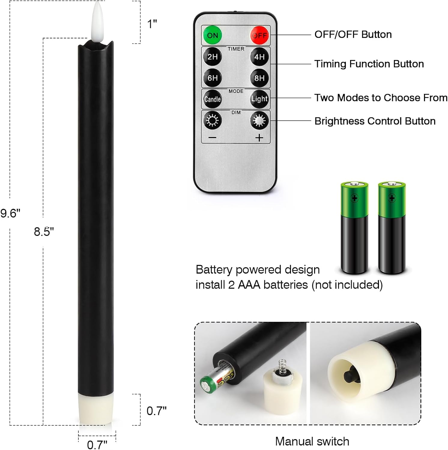 YOROXRG Velas cónicas sin llama, parpadeantes, funcionan con pilas, mecha 3D de luz cálida, velas LED de cera real, paquete de 6, decoración de
