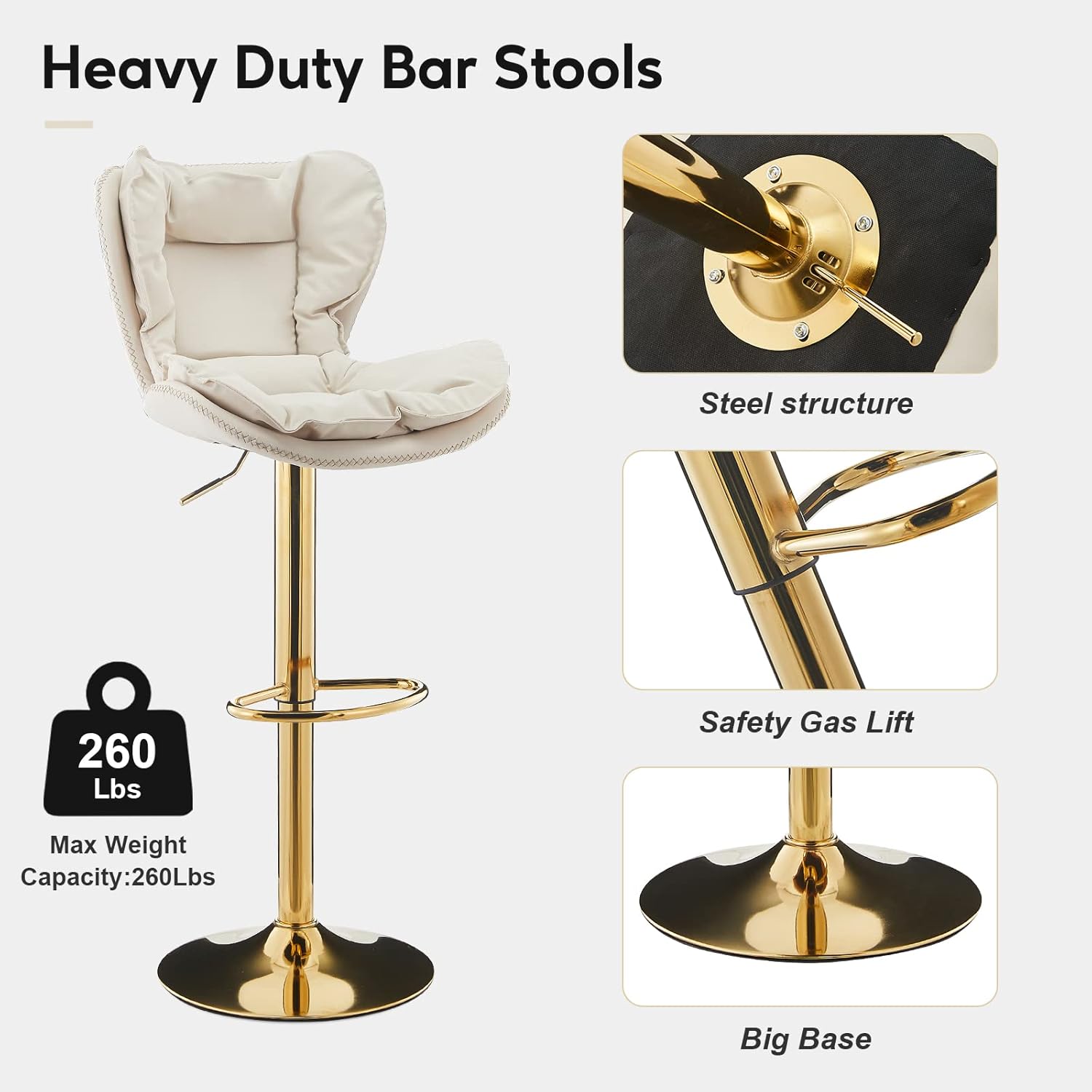 TUKAILAi Taburetes de bar de piel sintética con cojín de asiento tapizado de doble capa, taburetes de bar giratorios de 360, sillas de bar modernas
