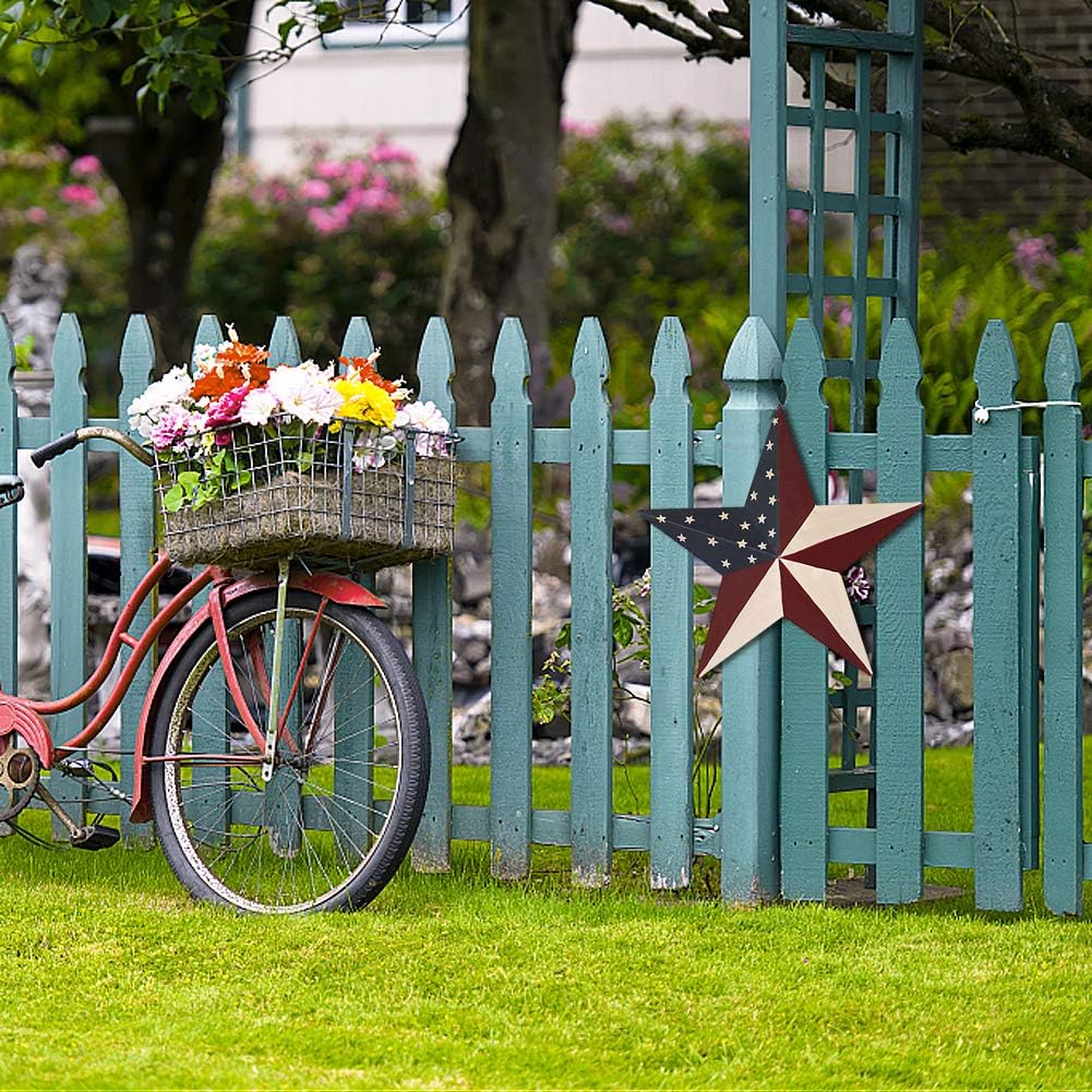 Estrellas de granero de metal con estaca colgante de estrella para jardín, bandera estadounidense, decoración de césped para interiores y