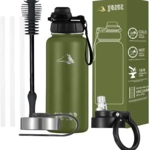 Botella de agua deportiva  Botellas de agua de acero inoxidable de 32 onzas  3 tapas botella de agua reutilizable de doble pared para gimnasio, Botella de agua deportiva  Botellas de agua de acero inoxidable de 32 onzas  3 tapas botella de agua reutilizable de doble pared para gimnasio,