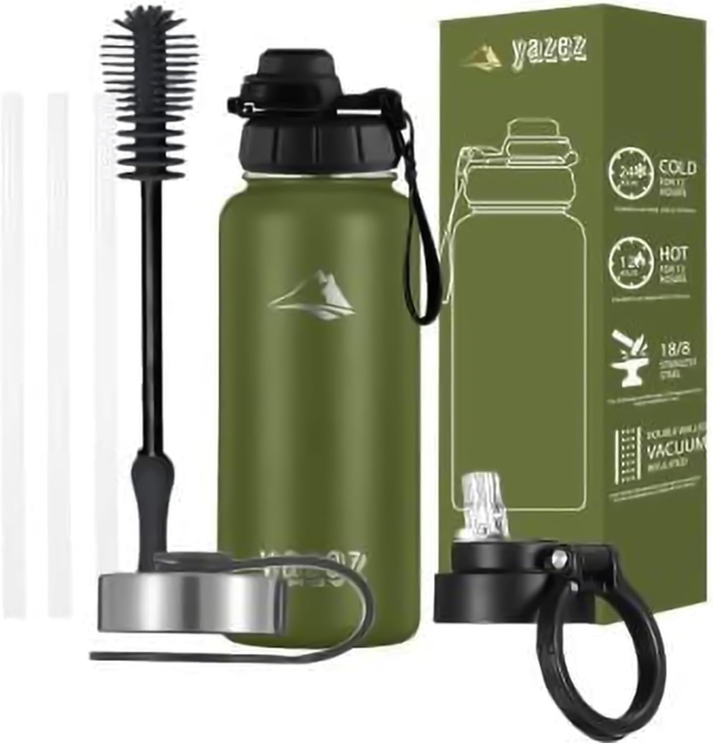 Botella de agua deportiva  Botellas de agua de acero inoxidable de 32 onzas  3 tapas botella de agua reutilizable de doble pared para gimnasio,