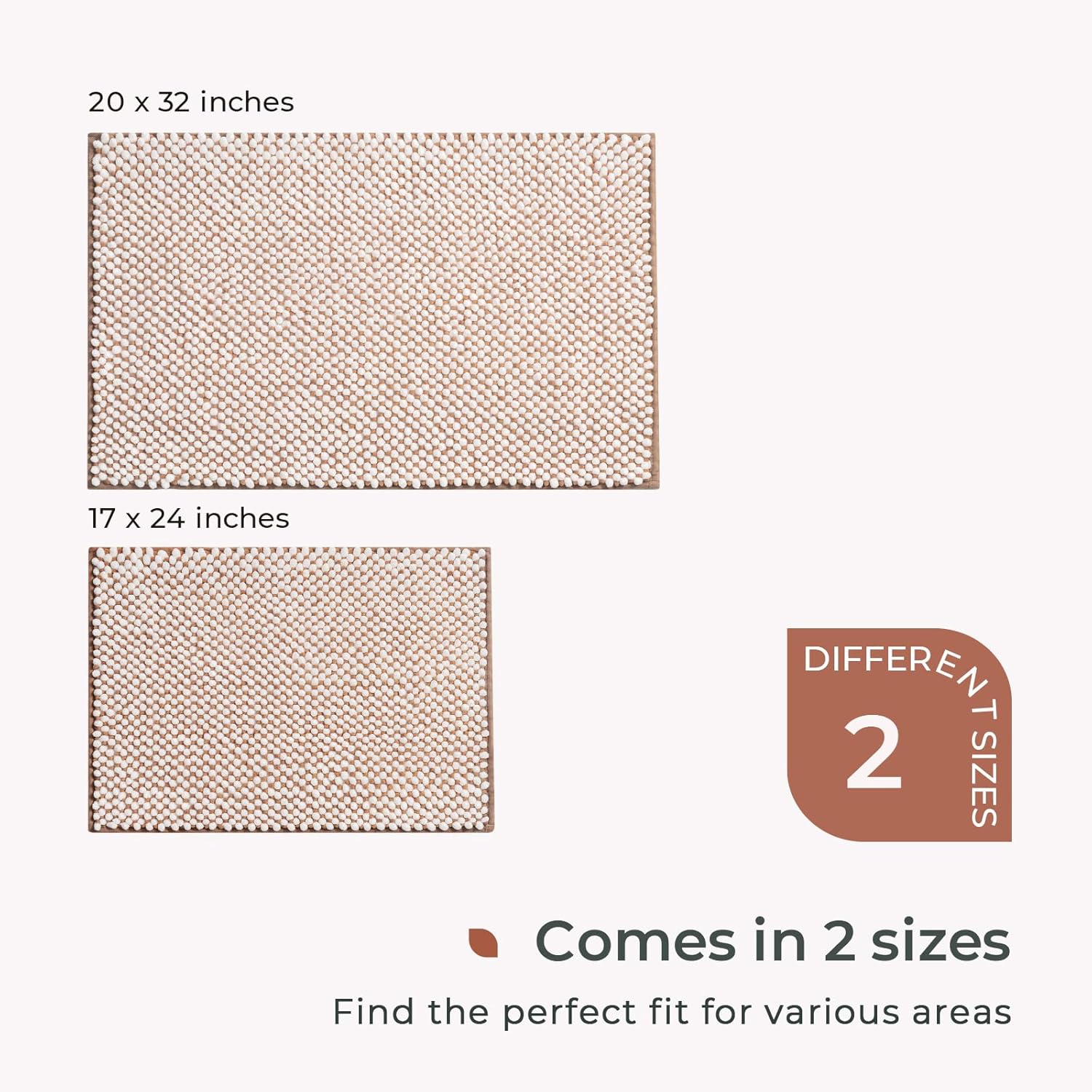 FRESHMINT Juego de 2 alfombras de baño de felpilla de 17 x 24 pulgadas + 20 x 32 pulgadas, antideslizantes, para baño, alfombras de baño