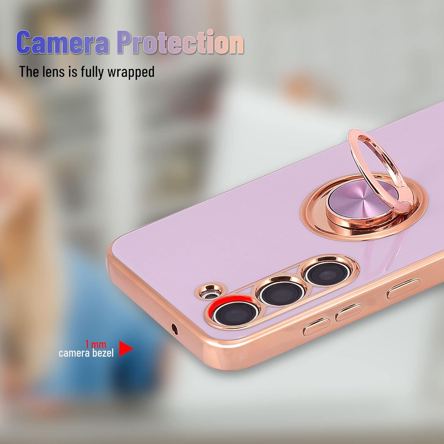 Funda protectora para Samsung Galaxy S23, delgada galvanizada protectora Samsung Galaxy S23 con soporte giratorio, funda protectora a prueba de