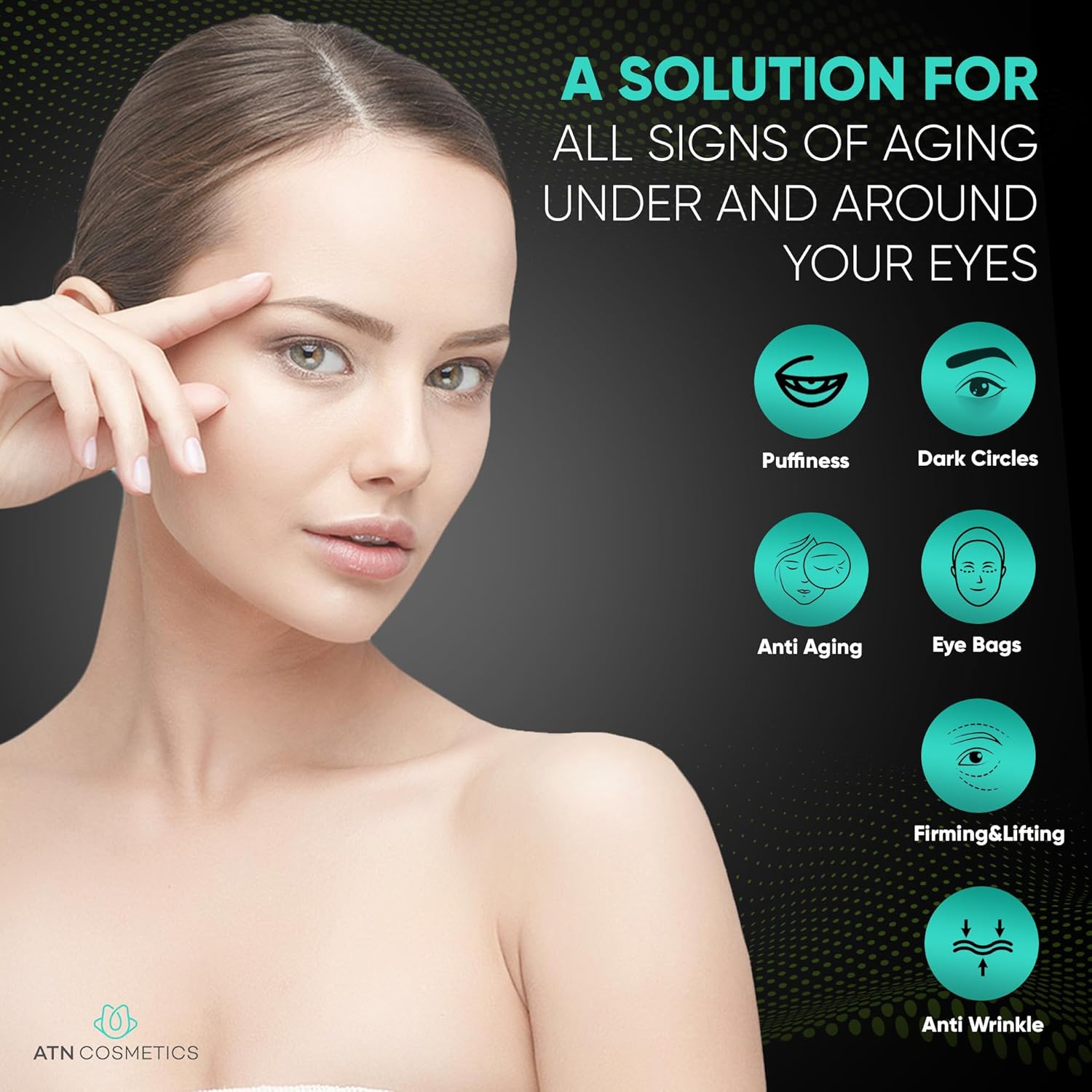 ATN Cosmetics Crema de ojos de colágeno y cafeína para todo tipo de pieles, crema de ojos para ojeras, arrugas e hinchazón, infundida con ácido