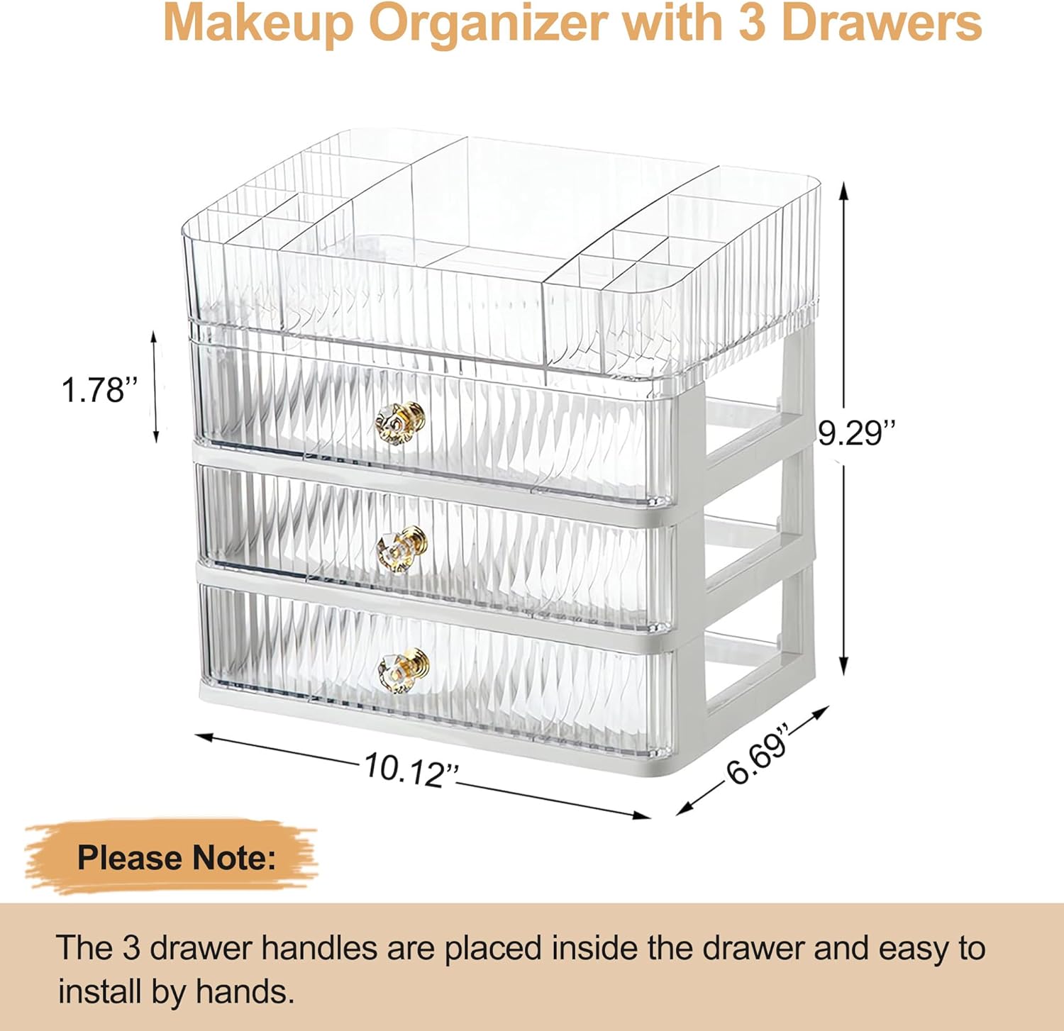 Organizador de maquillaje con 3 cajones, contenedores de almacenamiento de cosméticos para dormitorio universitario, baño, dormitorio, tocador,