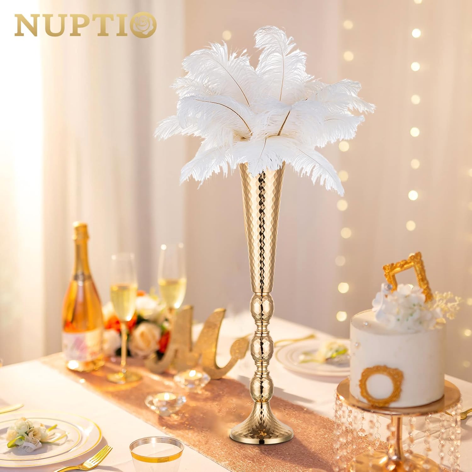 Nuptio 2 centros de mesa para mesa de boda, jarrón de trompeta de metal de 24 pulgadas de alto, jarrones de flores para fiesta, cena, centro de