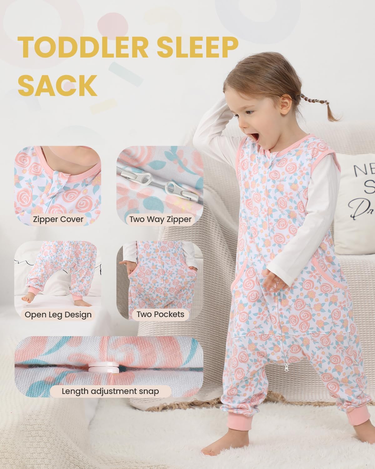 HOMEAL Saco de dormir con piernas, saco de dormir de verano para niños de 2 a 3 años, manta portátil para bebé, saco de dormir para niños pequeños