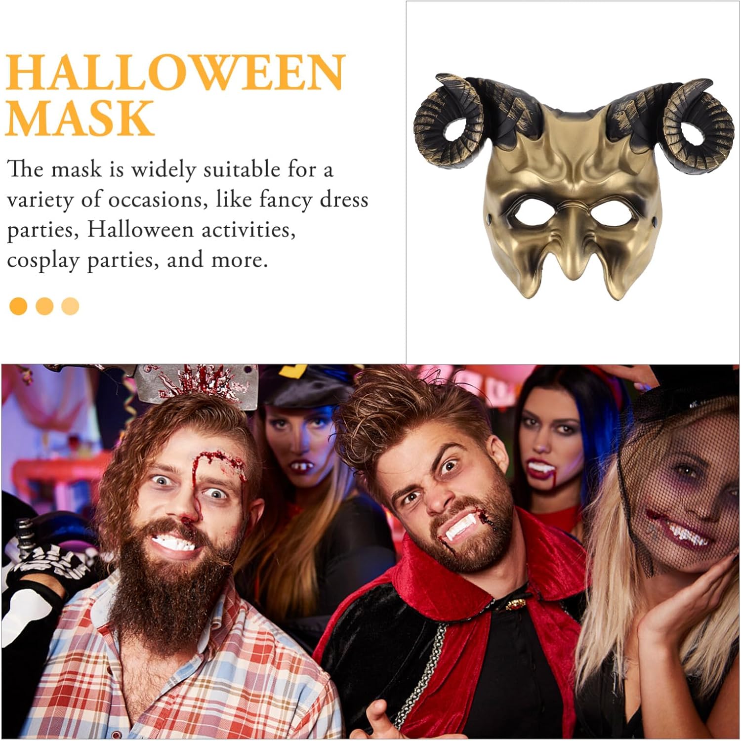 Abaodam Máscara de cuerno de buey, máscara de cuernos, máscara de media cara de animal para festivales, fiestas, disfraz de Halloween, cosplay