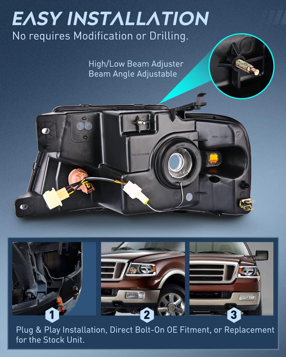Nilight Conjunto de faros delanteros para Ford F150 F-150 2004 2005 2006 2007 2008, 06-08 Lincoln Mark LT Led DRL, carcasa negra