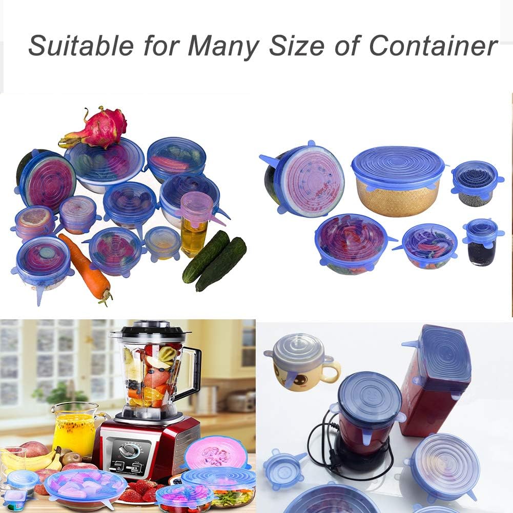 Tapas elásticas de silicona, paquete de 6, fundas de almacenamiento de silicona reutilizables de varios tamaños para cuencos, latas, tarros,