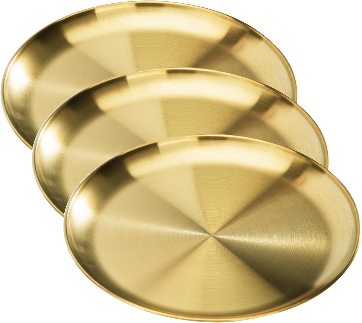 NEWCOMDIGI Bandeja dorada de 3 piezas decorativas, bandeja dorada para servir, bandeja de mesa de latón, bandeja redonda organizadora de