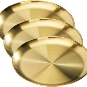 NEWCOMDIGI Bandeja dorada de 3 piezas decorativas, bandeja dorada para servir, bandeja de mesa de latón, bandeja redonda organizadora de NEWCOMDIGI Bandeja dorada de 3 piezas decorativas, bandeja dorada para servir, bandeja de mesa de latón, bandeja redonda organizadora de