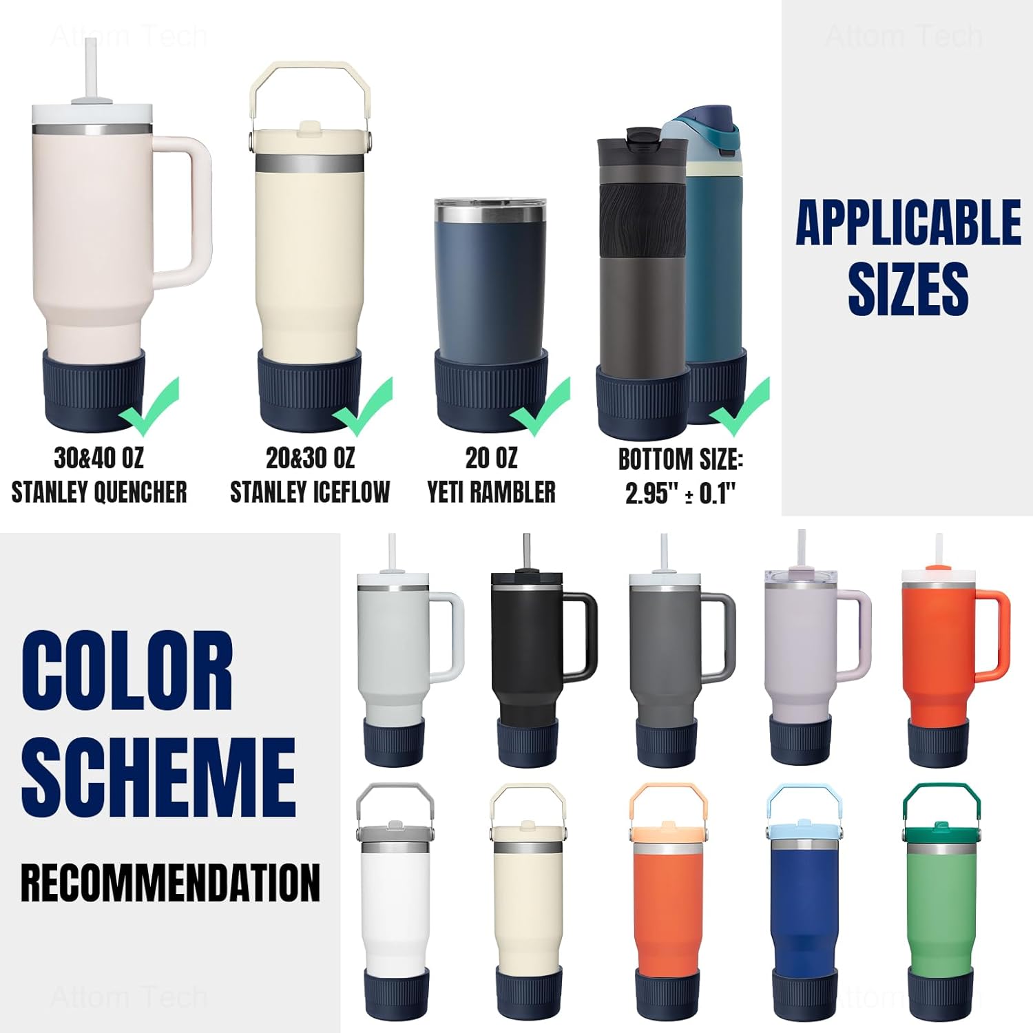 NiHome Protective Silicone Tumbler Boot 2PCS Heavy Duty, Anti-Slip Water Bottle Bottom Sleeve Stanley Cup Boots for Quencher H2.0