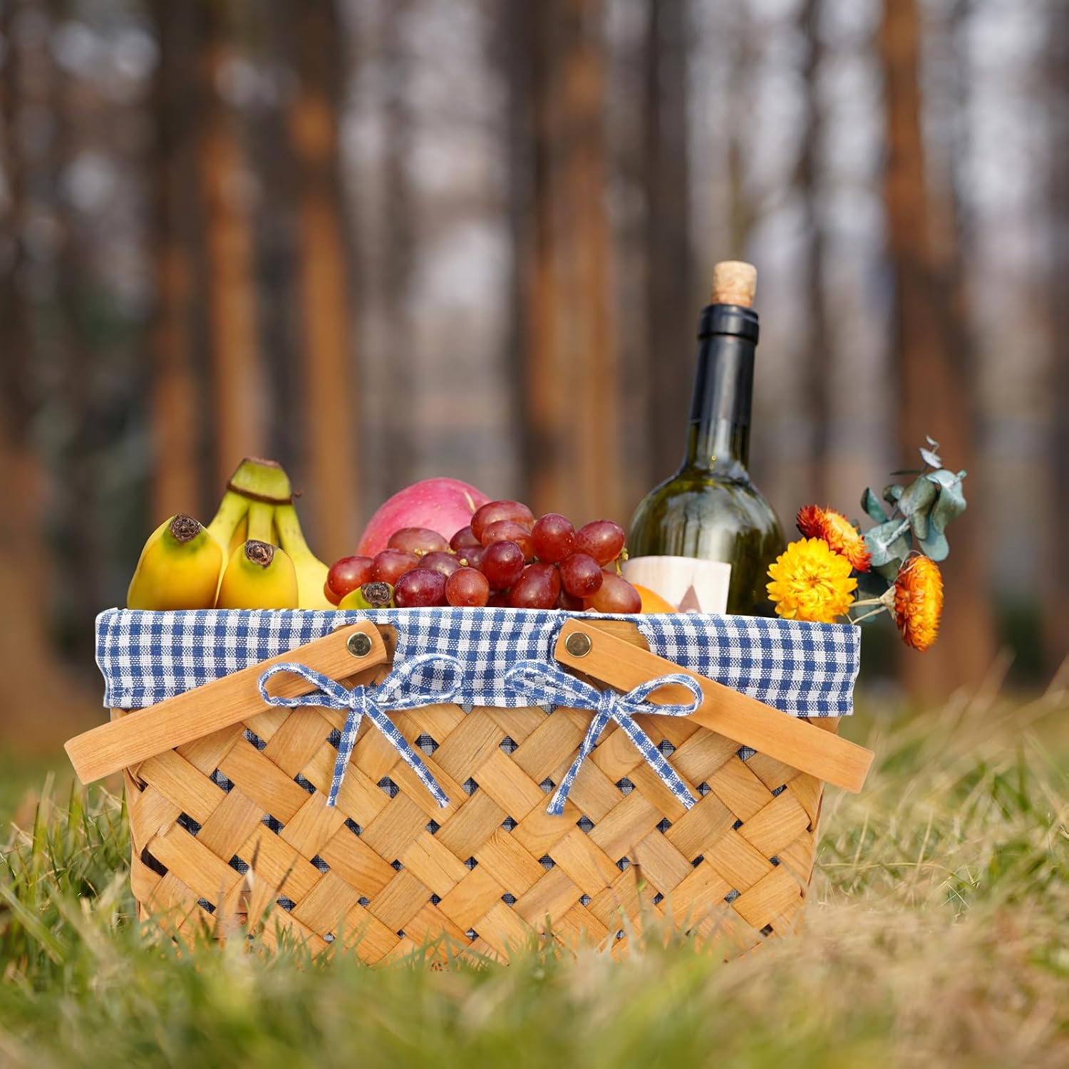 Woodchip – Cesta de picnic con asas plegables individuales, cesta de huevos de Pascua tejida a mano y cesta de caramelo, cesta de almacenamiento de