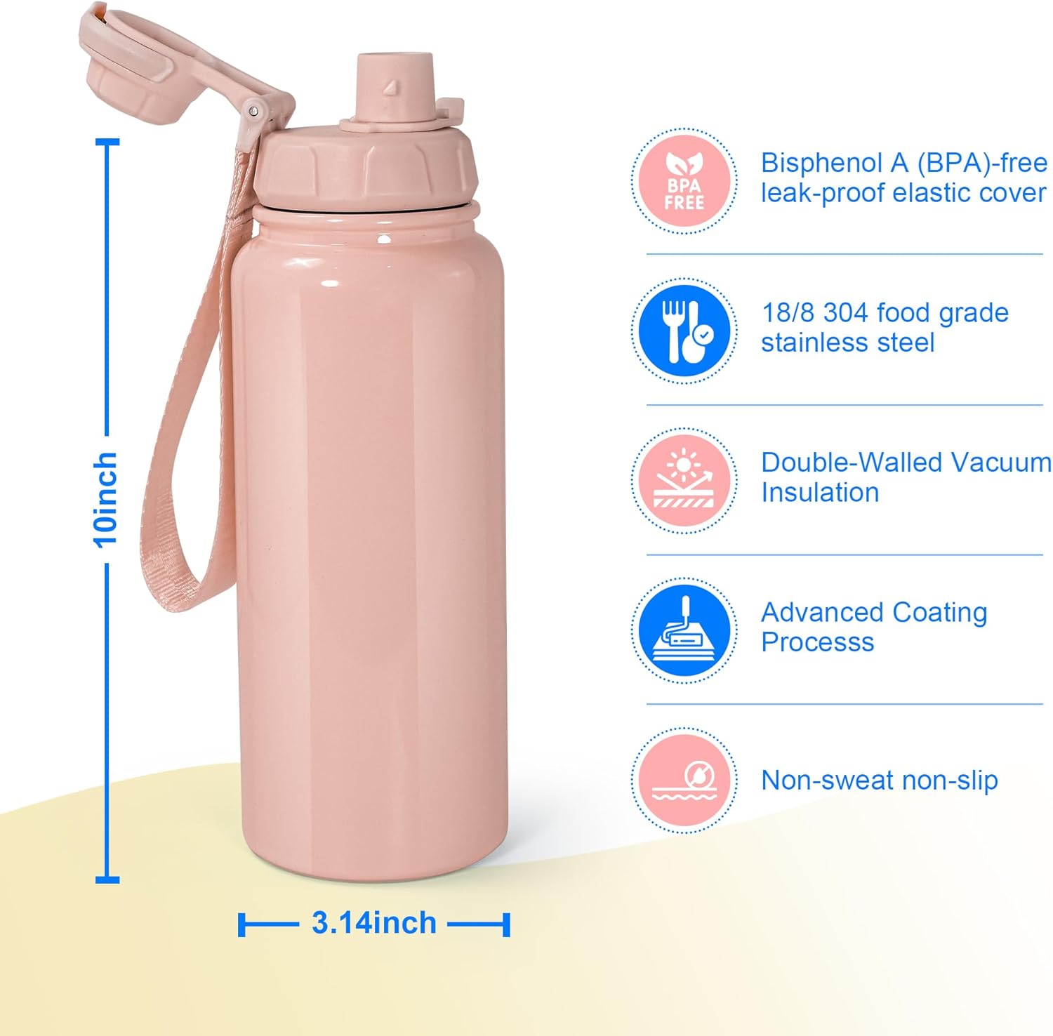 AGH Paquete de 6 botellas de agua de sublimación, botella de agua deportiva de acero inoxidable de 25 onzas con correa, termo a prueba de fugas sin