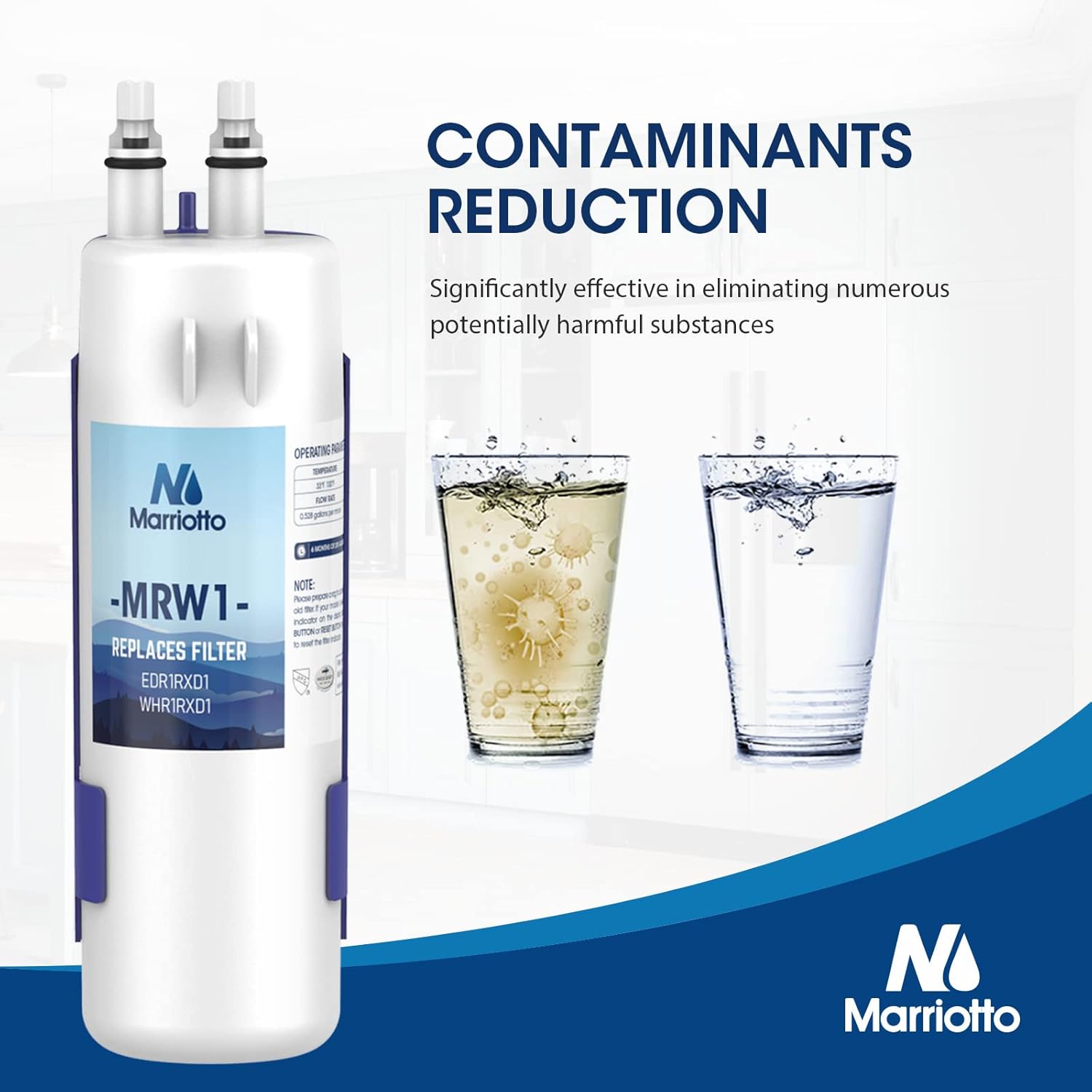 MARRIOTTO Filtro de agua para refrigerador MRW1 compatible con Whirlpool W10295370A, EDR1RXD1, filtro 1, W10295370, P4RFWB, P8RFWB2L, 46-9930,