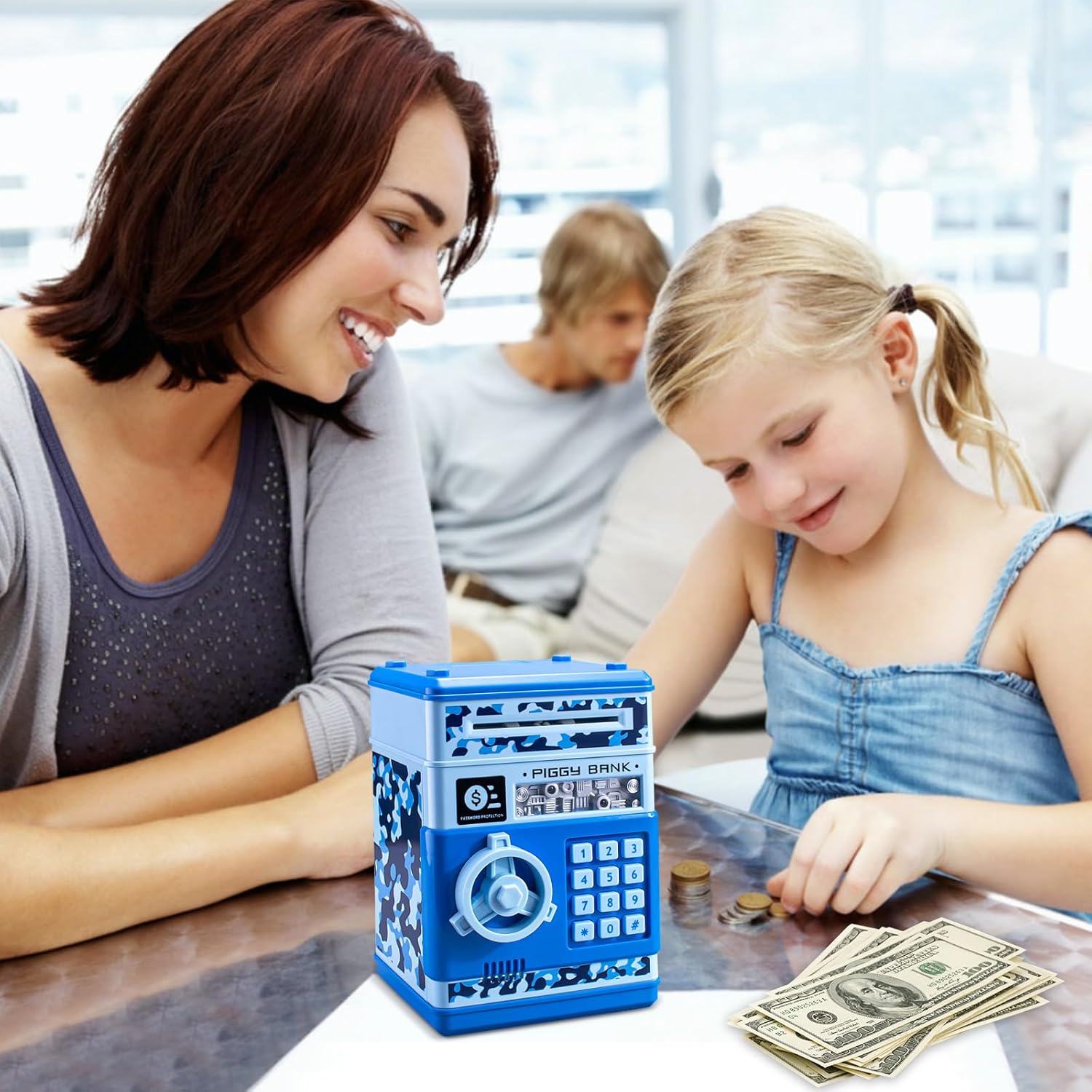 Hucha para niños, mini cajero automático de papel con desplazamiento automático, caja de ahorro de dinero con contraseña, efectivo y monedas, caja