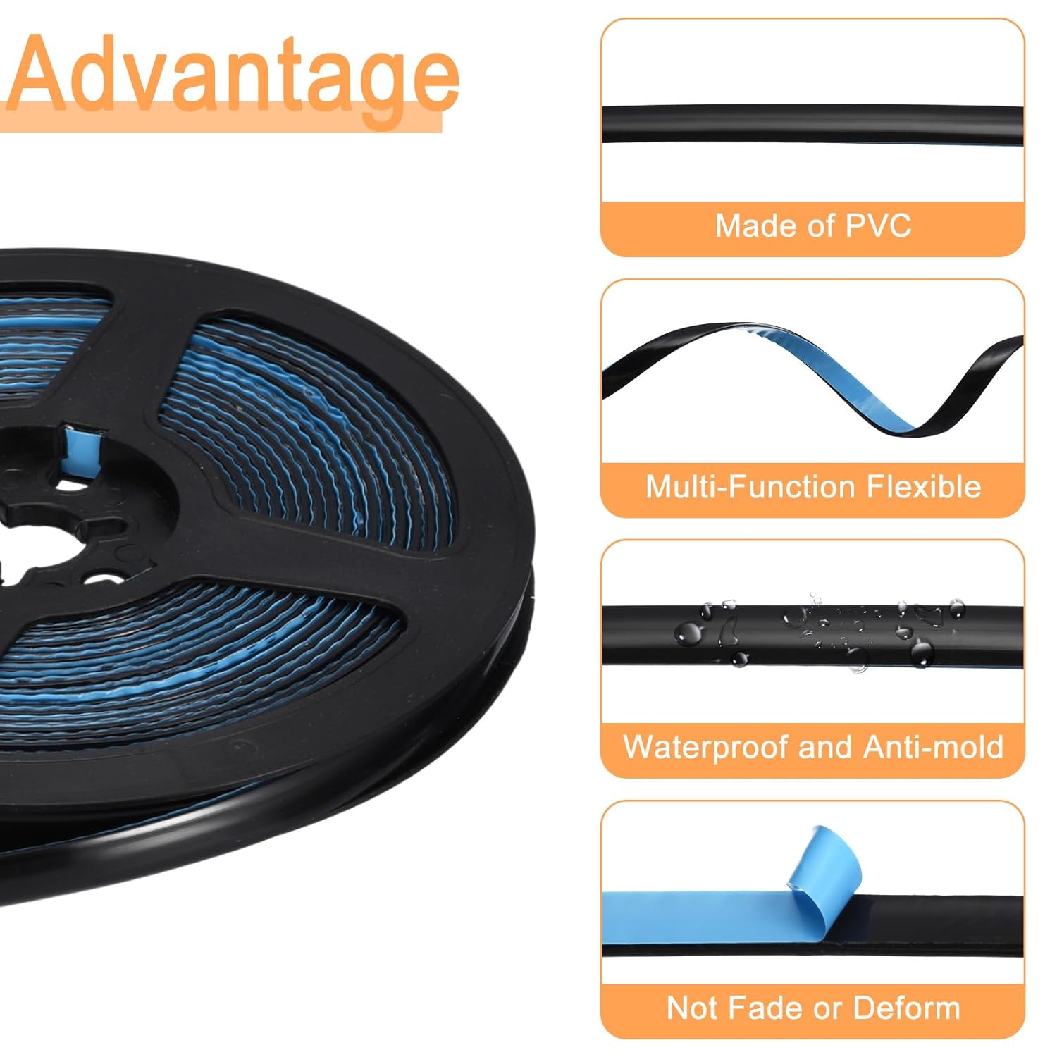 uxcell Moldura flexible autoadhesiva, 20 pies, para despegar y pegar, cinta decorativa de sellado de tira de calafateo para encimeras, fregaderos,
