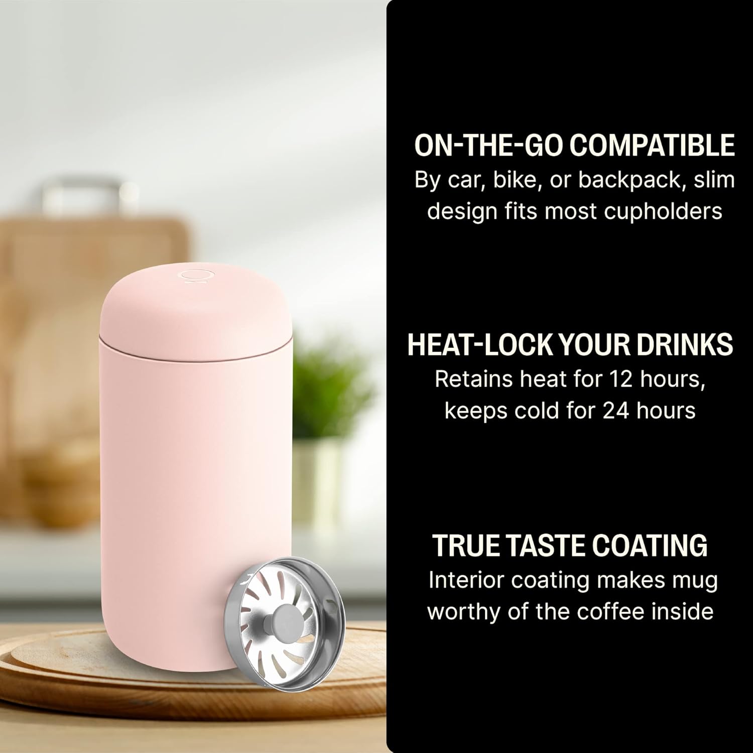 Fellow Taza de viaje Carter Move de 12 onzas, taza de café de viaje de acero inoxidable con aislamiento al vacío, vaso de café con interior de