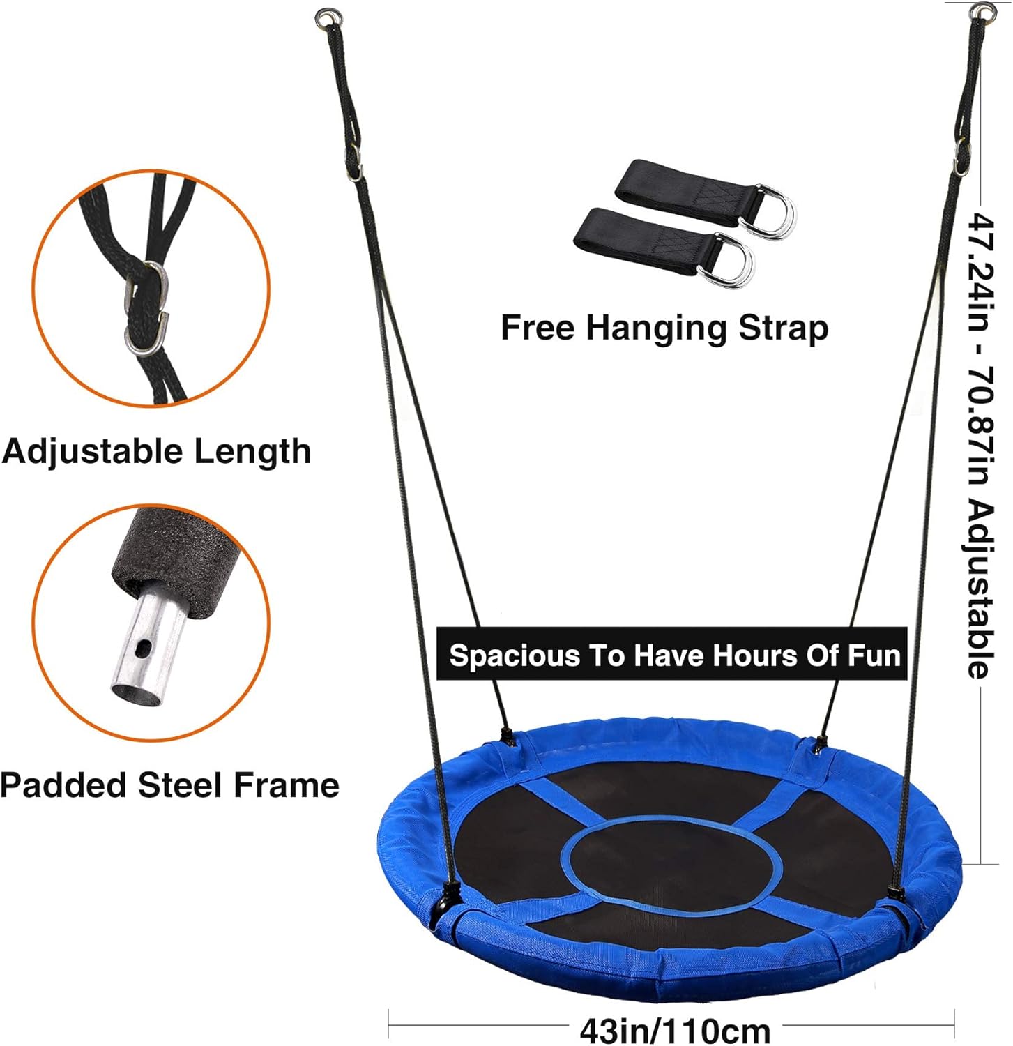 RedSwing Columpio para niños en interiores y exteriores, columpio redondo grande de 4340 pulgadas, ideal para árboles, columpios, patio trasero,