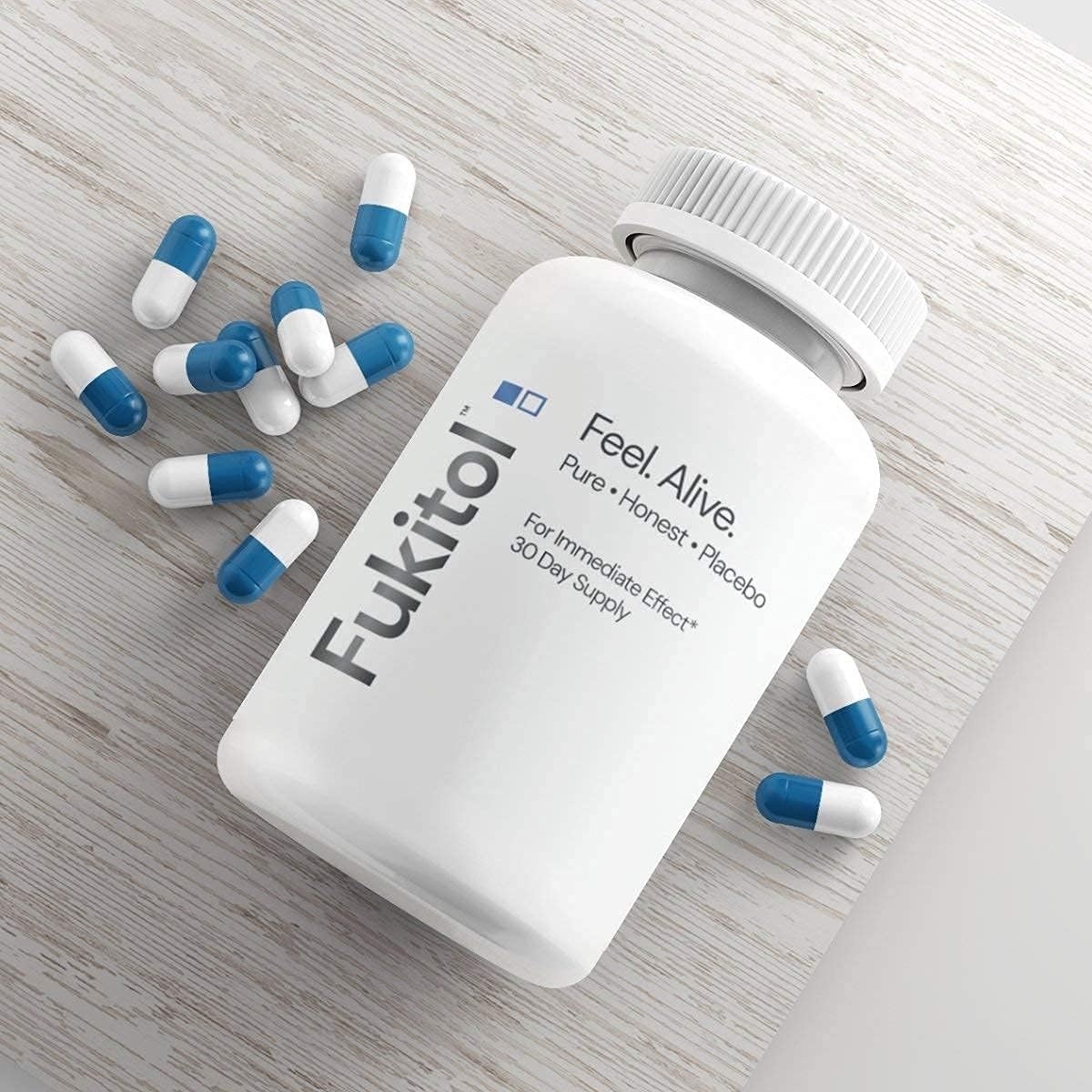 Fukitol Píldoras de placebo de 30 unidades – Cuando es hora de hacer un cambio – Cápsula de píldora de azúcar pura y honesta