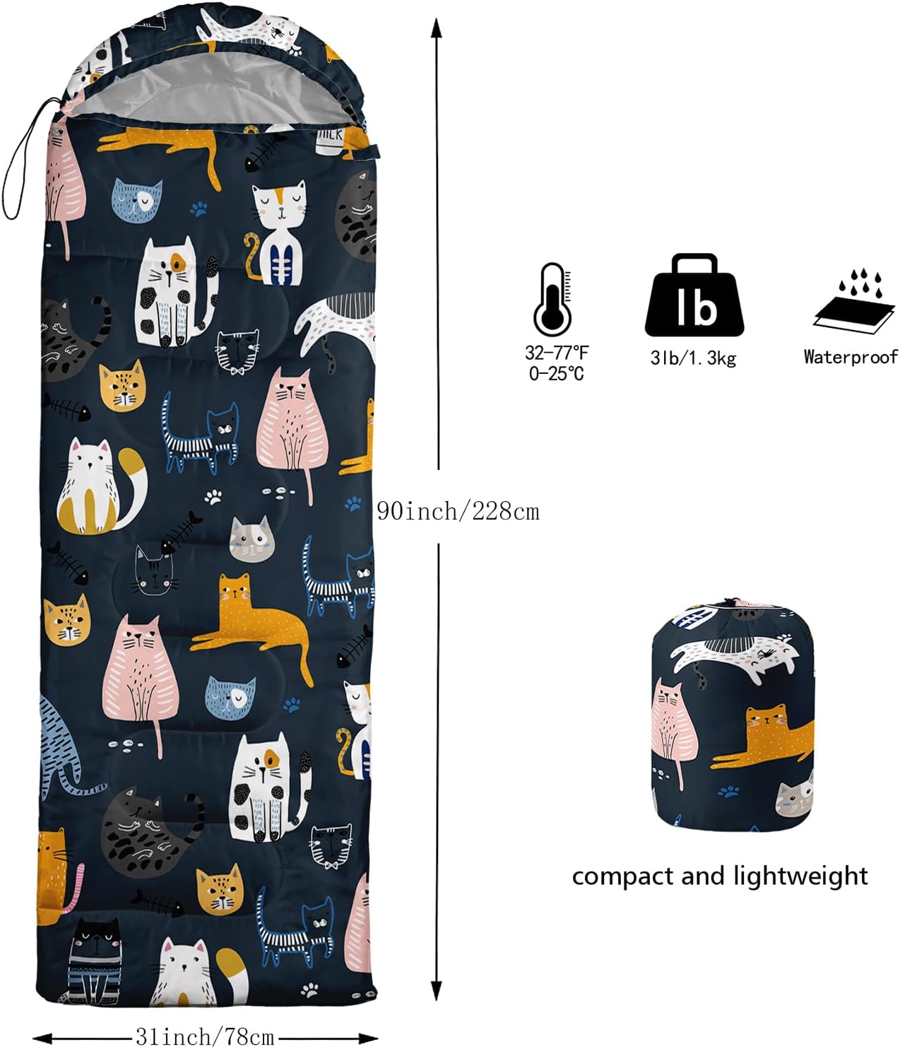 BailiPromise Saco de dormir para camping, 3 estaciones, clima cálido y fresco, ligero, saco de dormir impermeable para adultos y niños, viajes y al