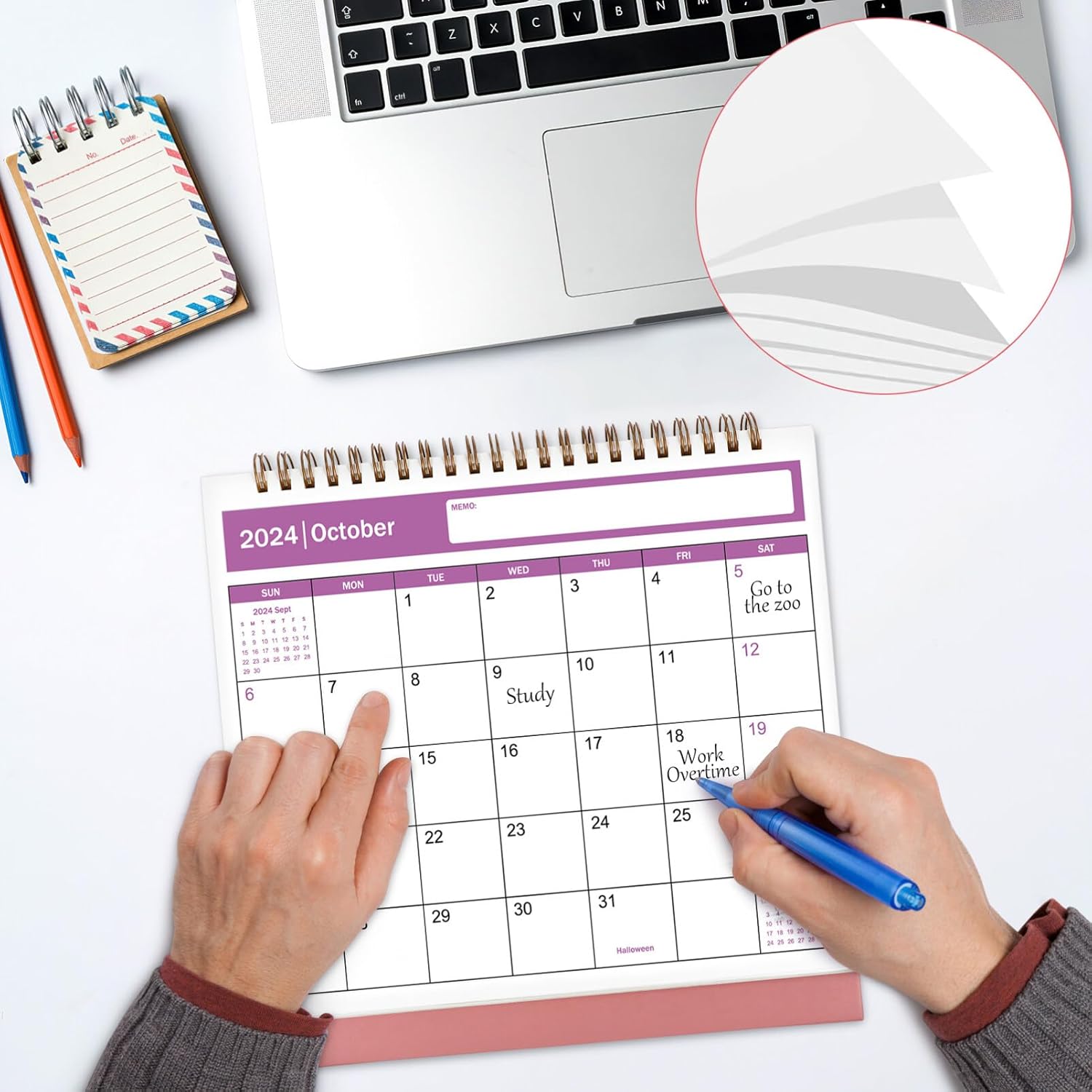 NUOBESTY Calendario de escritorio 2024-2025 de pie, calendario de escritorio, calendario de papel, calendario diario, páginas mensuales, calendario