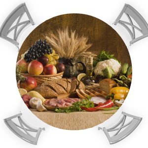 Savannan Round Tablecloth with Elastic Edged,Vintage Farmhouse Kitchen Food Fruit Vegetables Washable Reusable Tables Cover for Kitchen Dining Party Savannan Round Tablecloth with Elastic Edged,Vintage Farmhouse Kitchen Food Fruit Vegetables Washable Reusable Tables Cover for Kitchen Dining Party