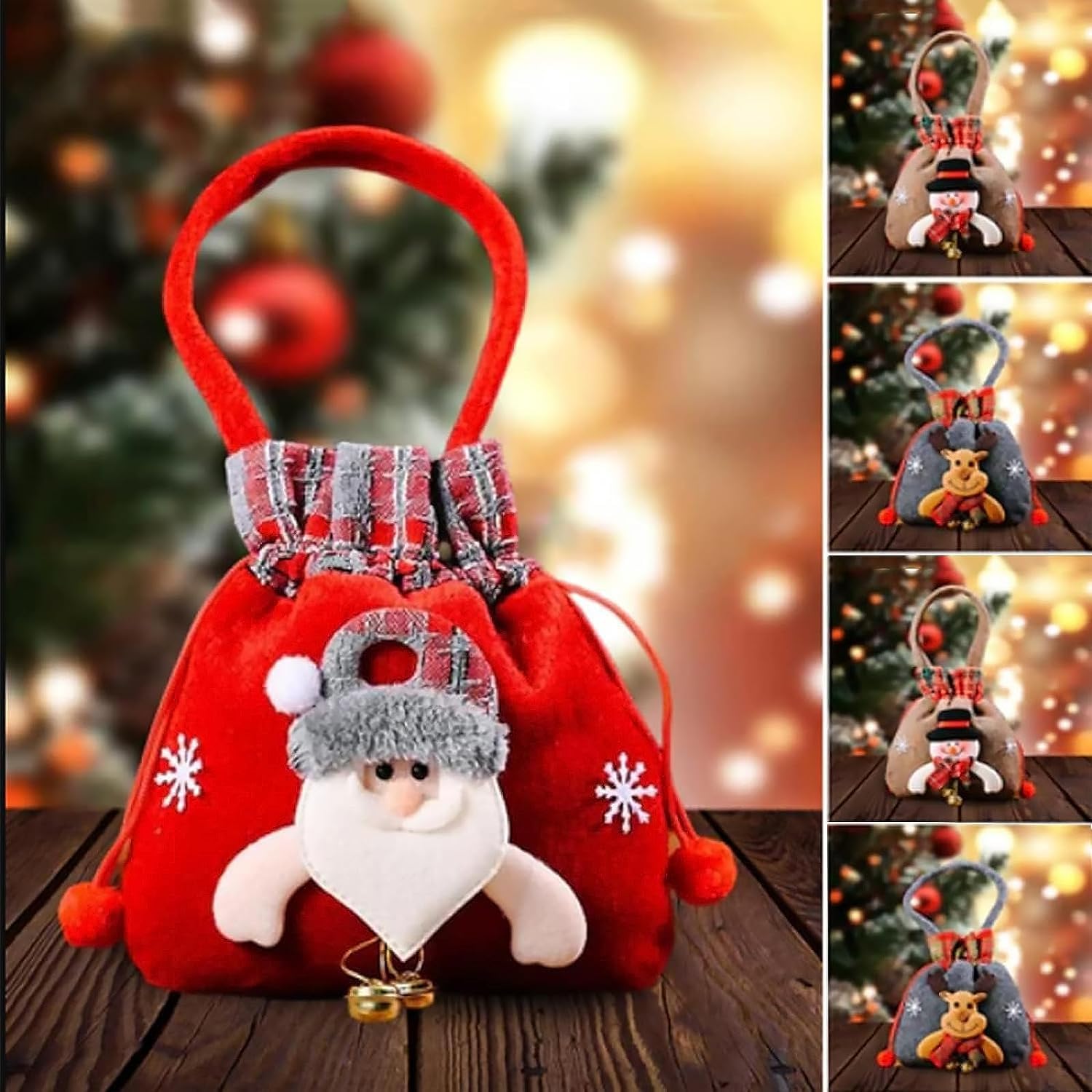 KEIGPERI 1 juego de bolsas para muñecas de regalo de Navidad, bolsas de regalo reutilizables con cordón, bolsas de regalo de Navidad con cordón,