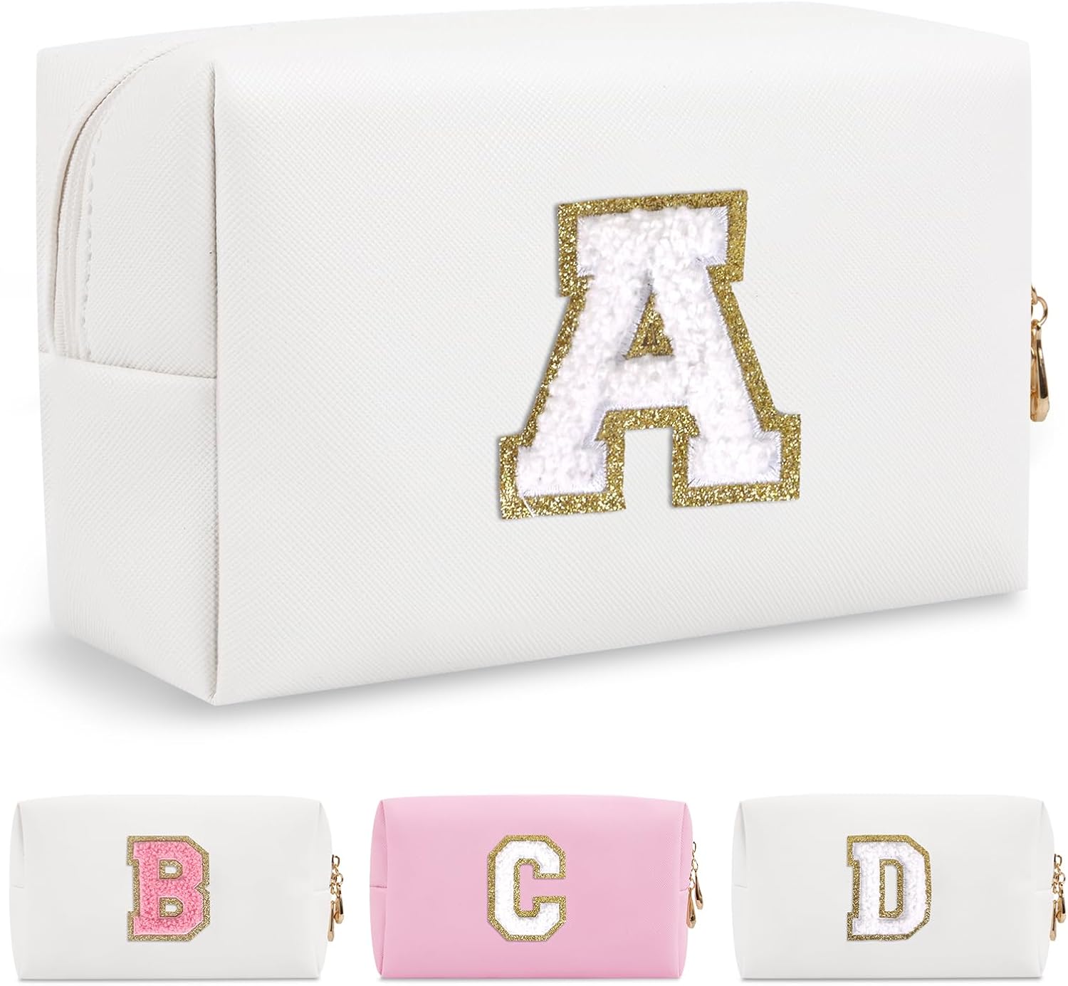 Bolsa de maquillaje personalizada con inicial A-Z, pequeña bolsa de cosméticos de viaje de piel sintética con cremallera, bonita bolsa de aseo