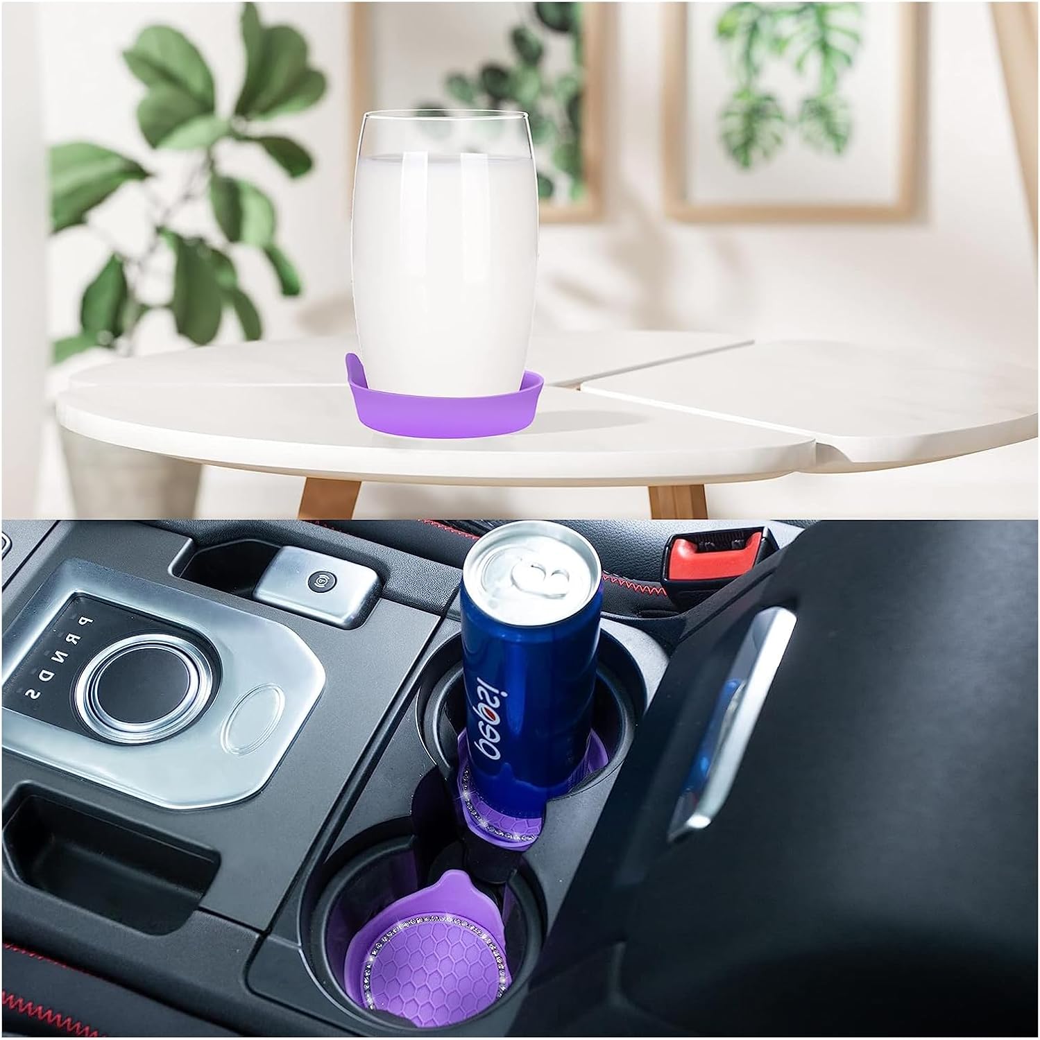 Paquete de 2 posavasos para automóvil, portavasos antideslizantes universales con diamantes de imitación de cristal, para atrapar y contener