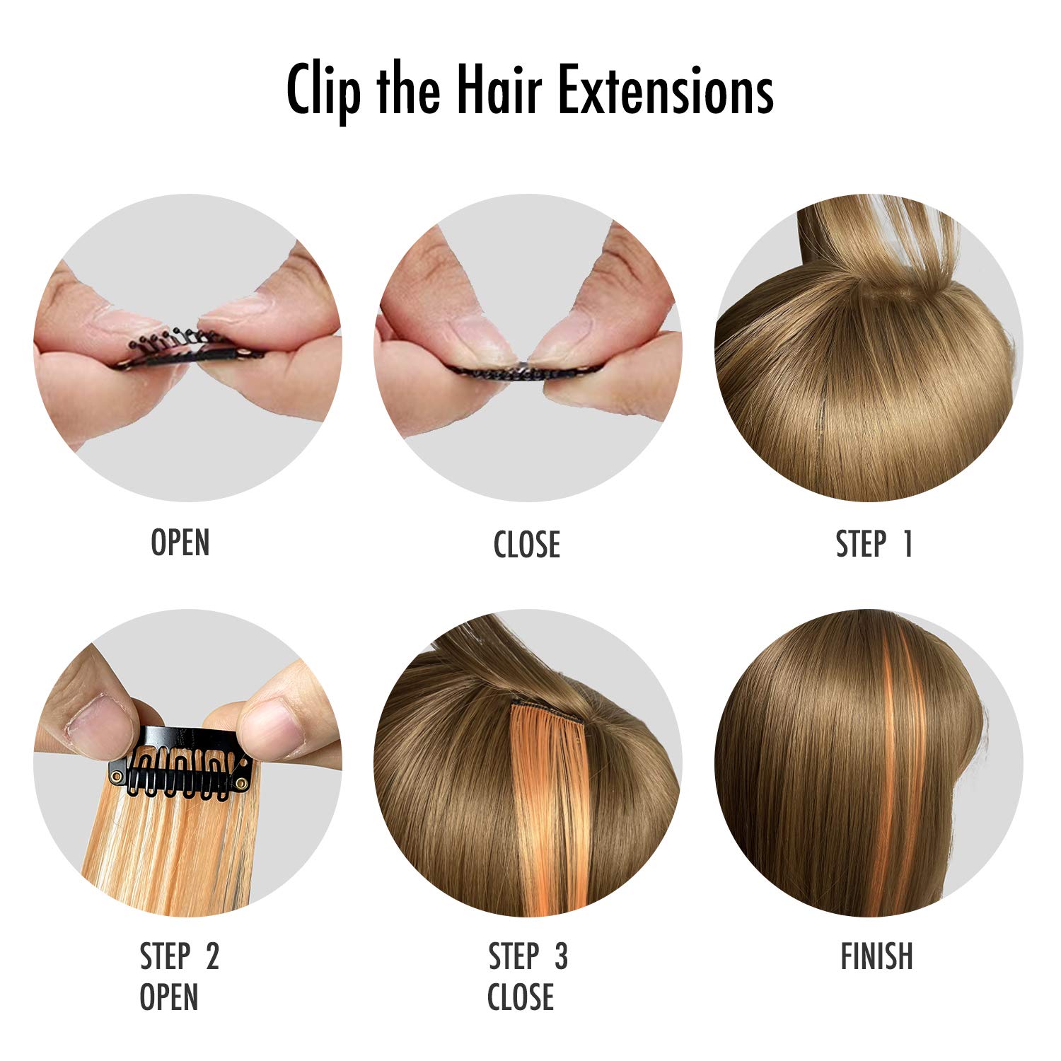 12 extensiones de cabello de color rosa claro liso multicolor con clip, extensiones de cabello arcoíris de 20 pulgadas, extensiones de cabello