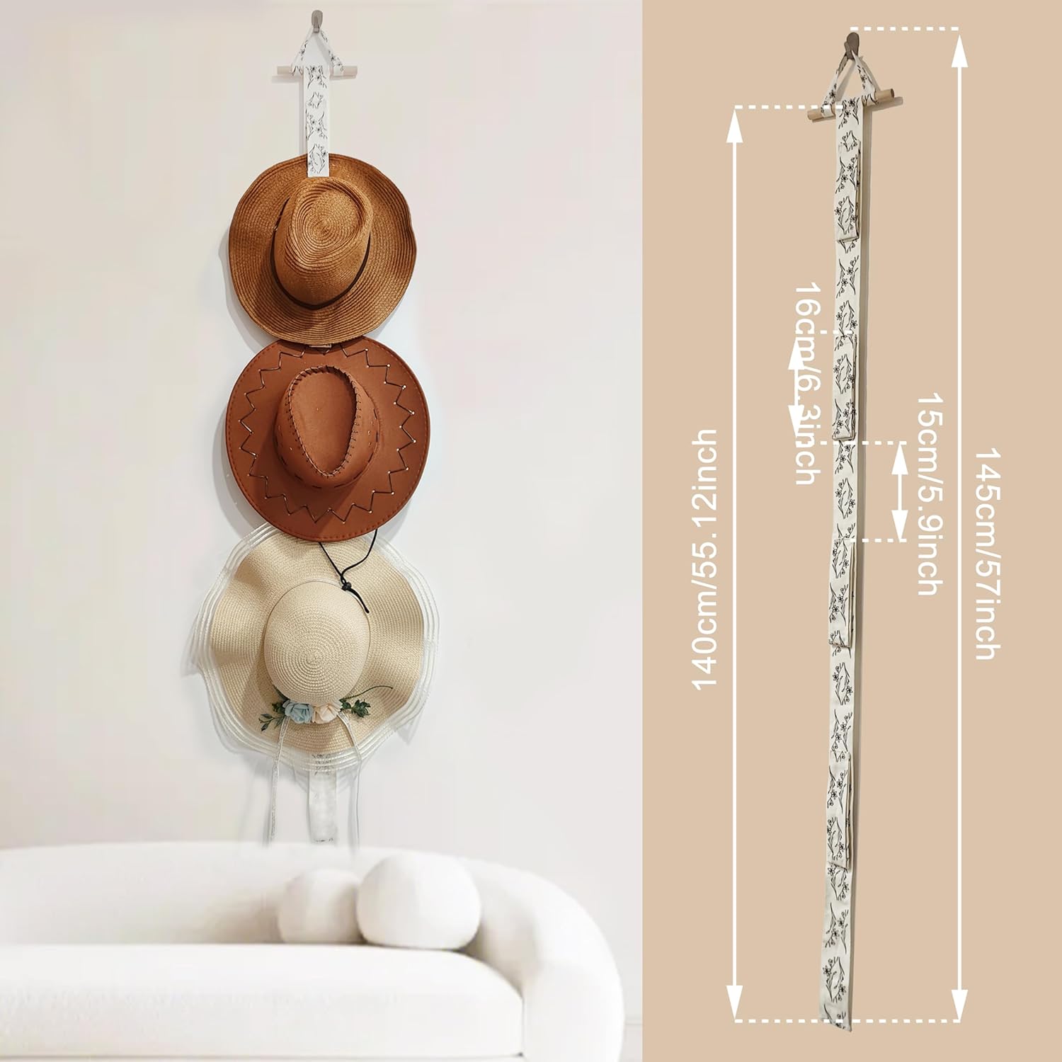 Perchas para sombreros de pared con diseño magnético para colgar en la pared, organizador de gorras para sombreros de ala ancha y varios sombreros