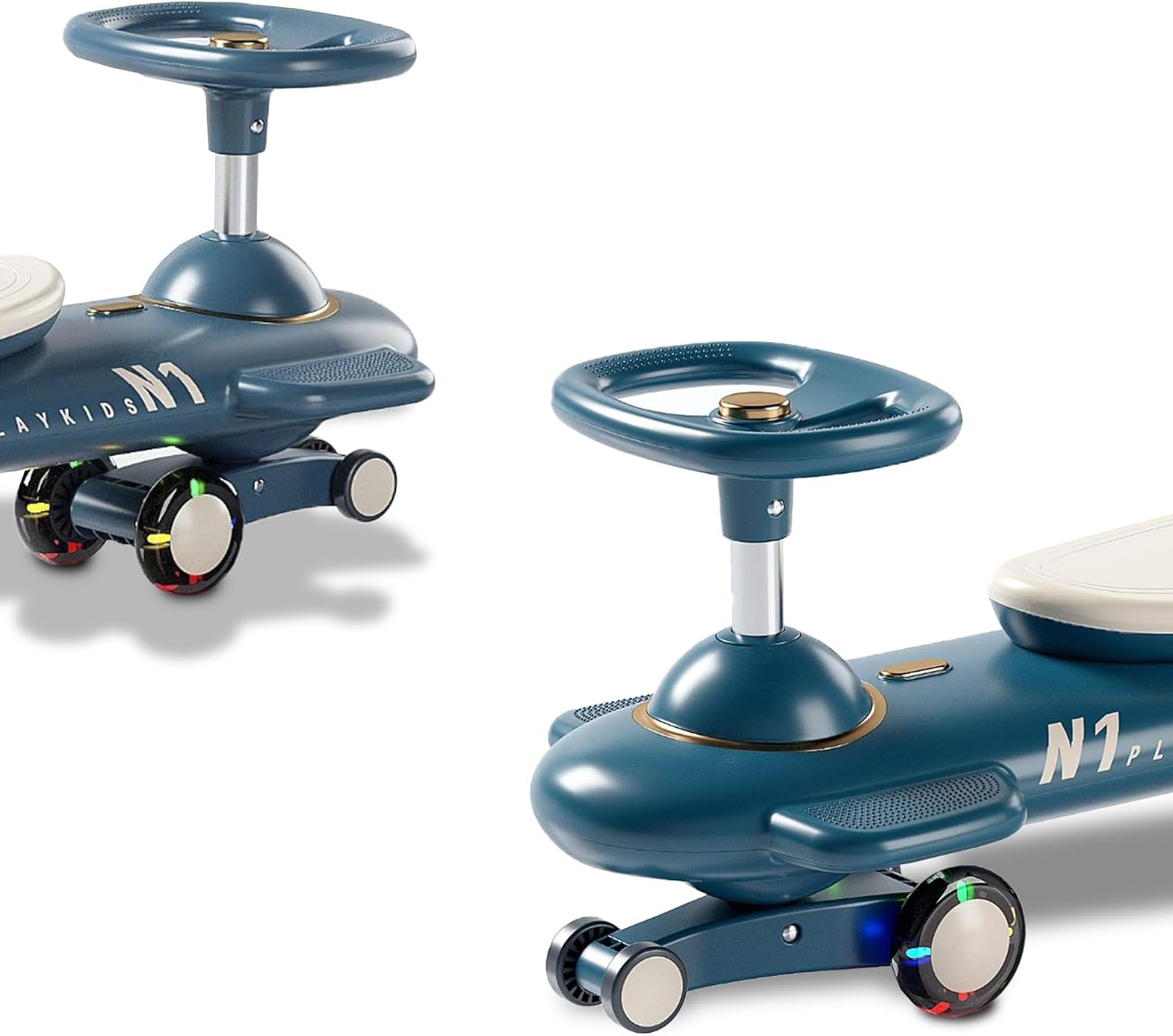 Newtronx N1 Wiggle Car para niños, auto oscilante, juguete de montar con ruedas LED intermitentes, sin baterías, utiliza giro, giro, movimiento de