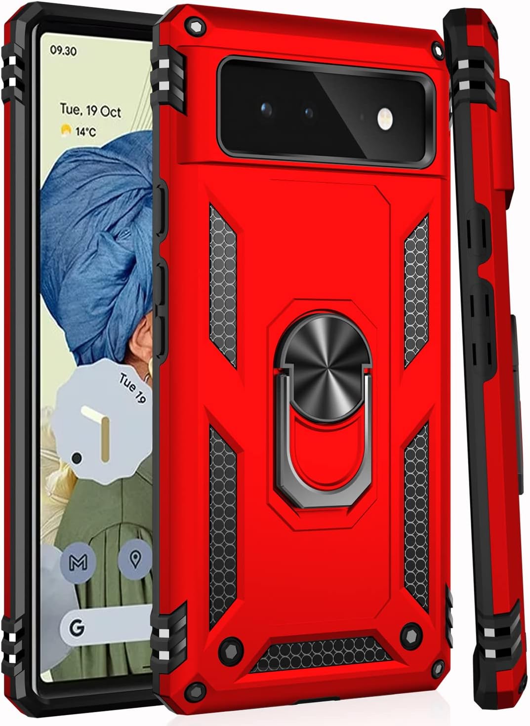 IKAZZ Funda adecuada para Google Pixel 6A, grado militar, a prueba de golpes, resistente, para pasar la prueba de caídas de 16 pies con soporte