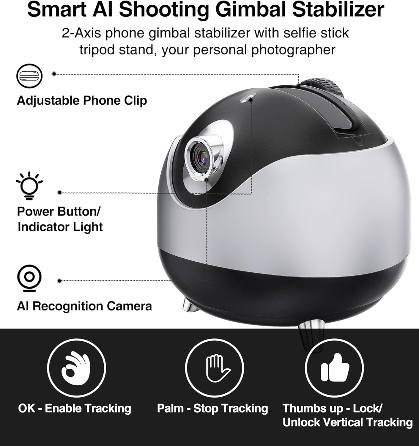 Trípode de cámara 360 con seguimiento facial automático para teléfono celular giratorio con control remoto, iyesku de 2 ejes, reconocimiento facial
