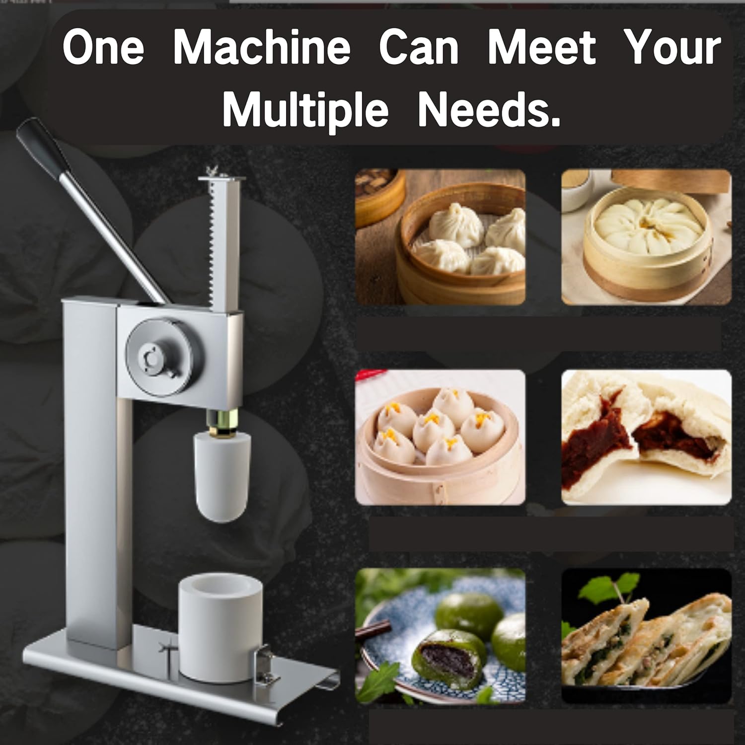 LOYALHEARTDY Baozi Maker, máquina de hacer bollos de acero inoxidable manual para hacer bollos con 3 tamaños de moldes chinos para hacer bao chinos,