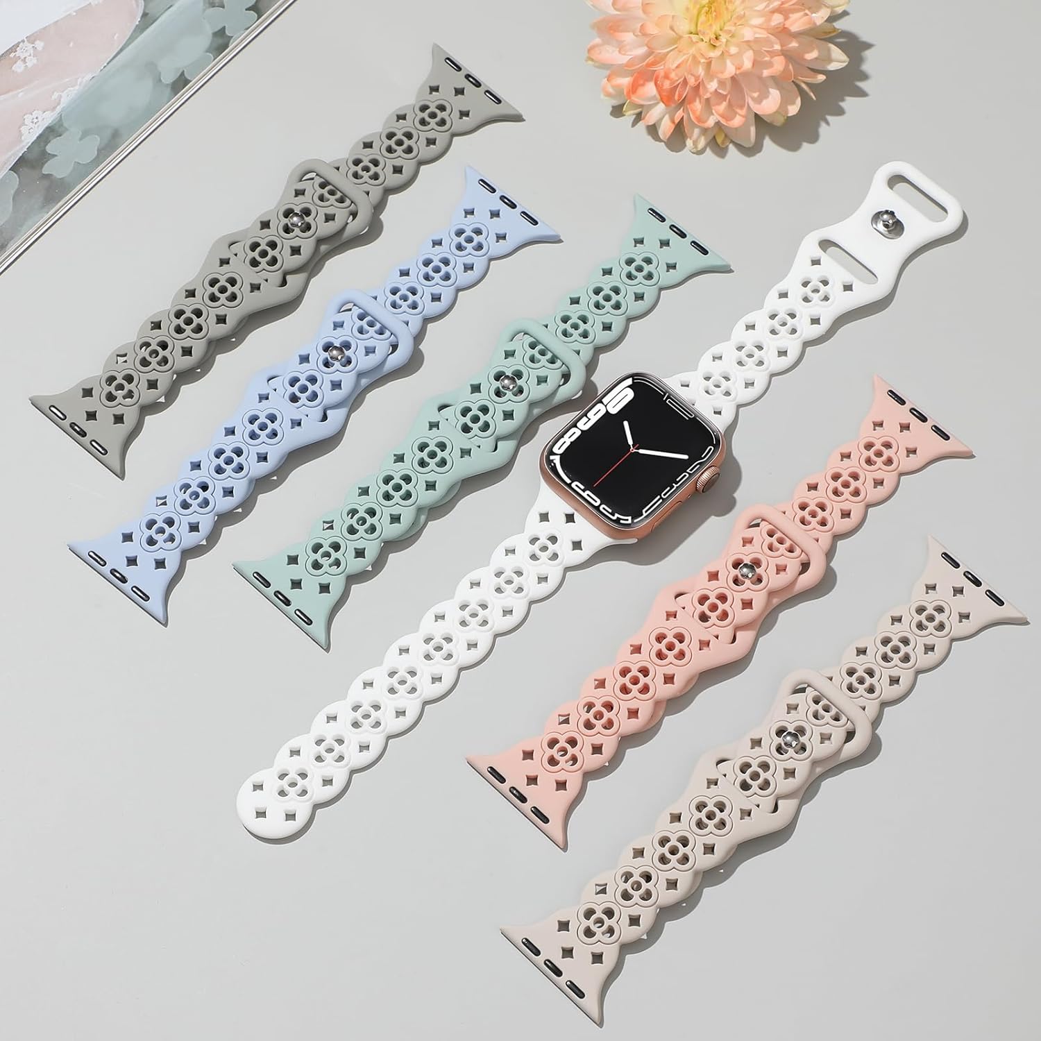 Paquete de 6 correas de silicona de encaje para Apple Watch de 1.496 pulgadas, 1.575 pulgadas, 1.614 pulgadas, 1.732 pulgadas, 1.654 pulgadas, 1.772