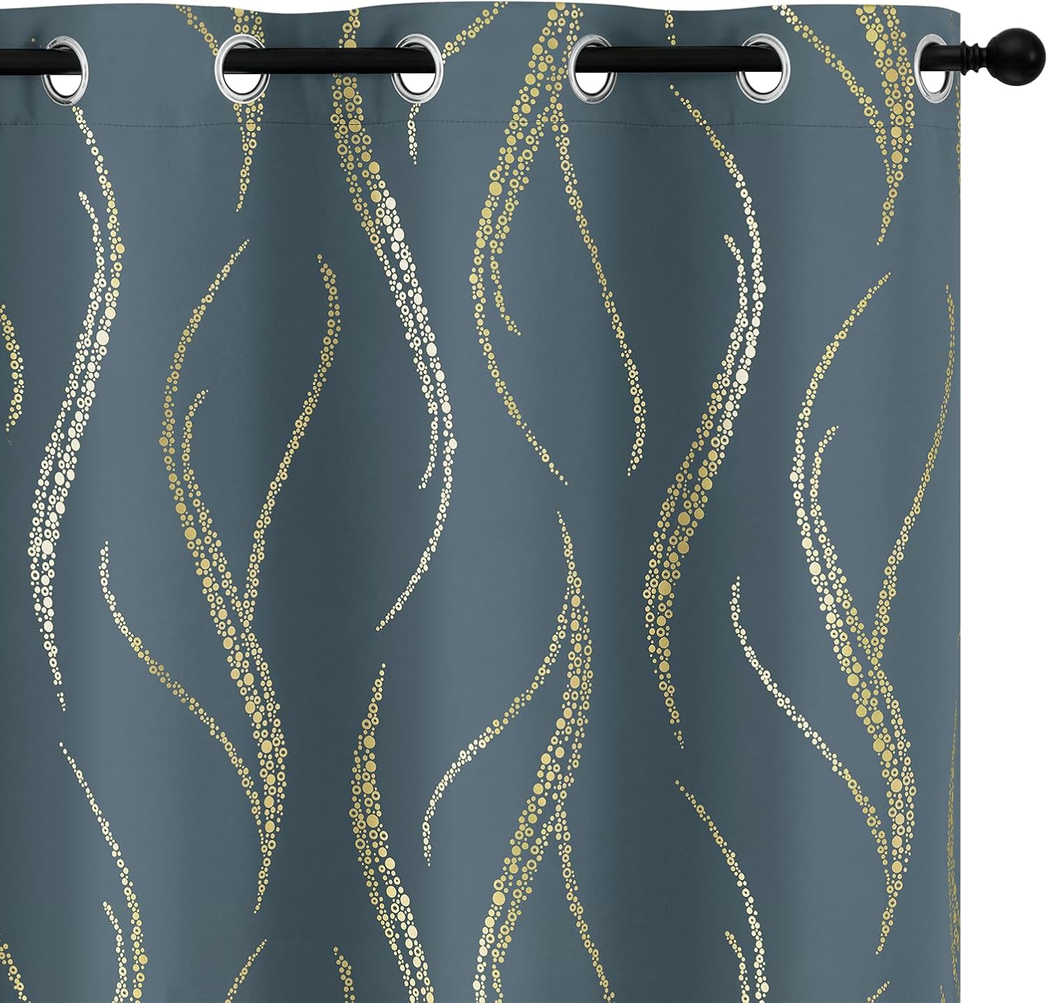 Yakamok Cortinas opacas de 84 pulgadas de largo para sala de estar, con aislamiento térmico, patrón de líneas onduladas doradas, patrón de puntos,