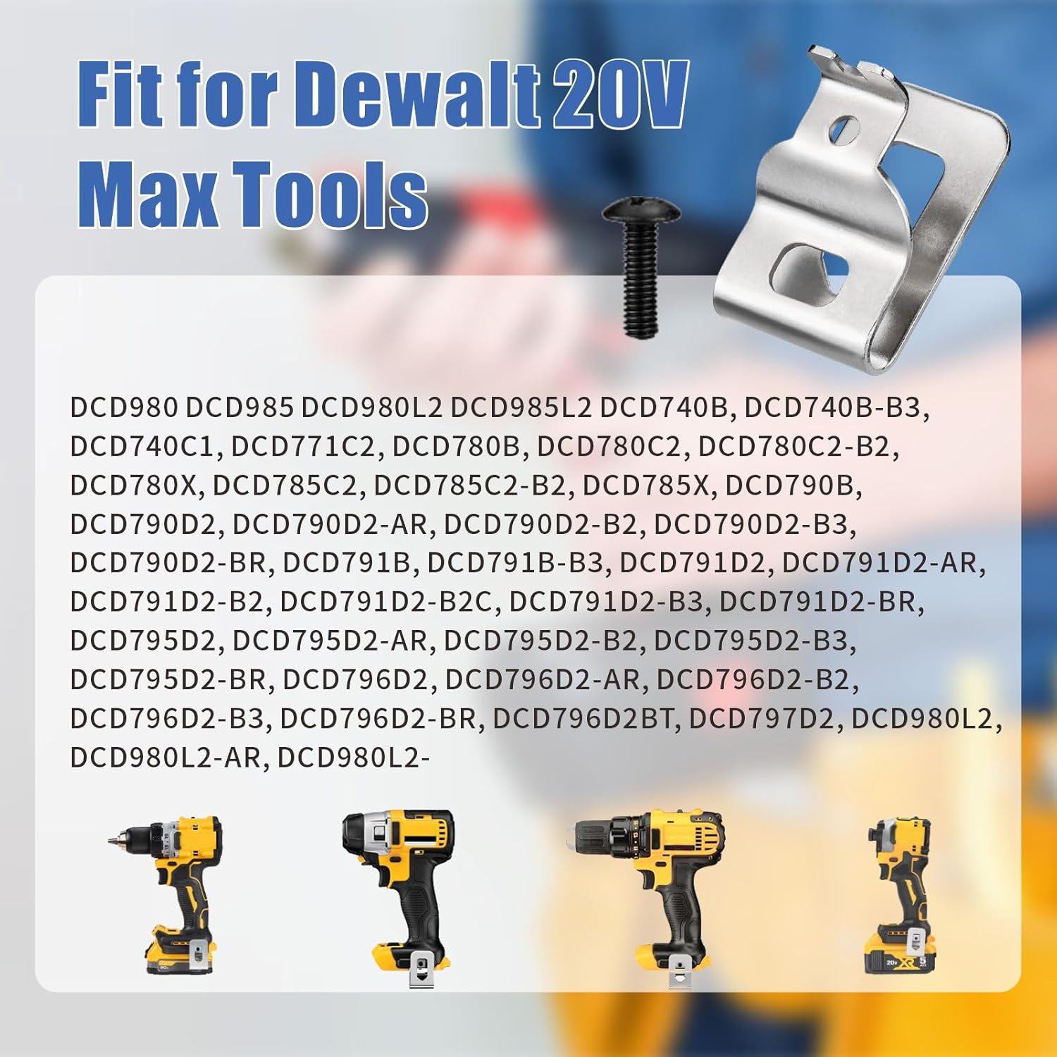 Juego de 8 clips para cinturón Dewalt-304 para herramientas de taladro de acero inoxidable con tornillos, compatible con Dewalt N268241 para