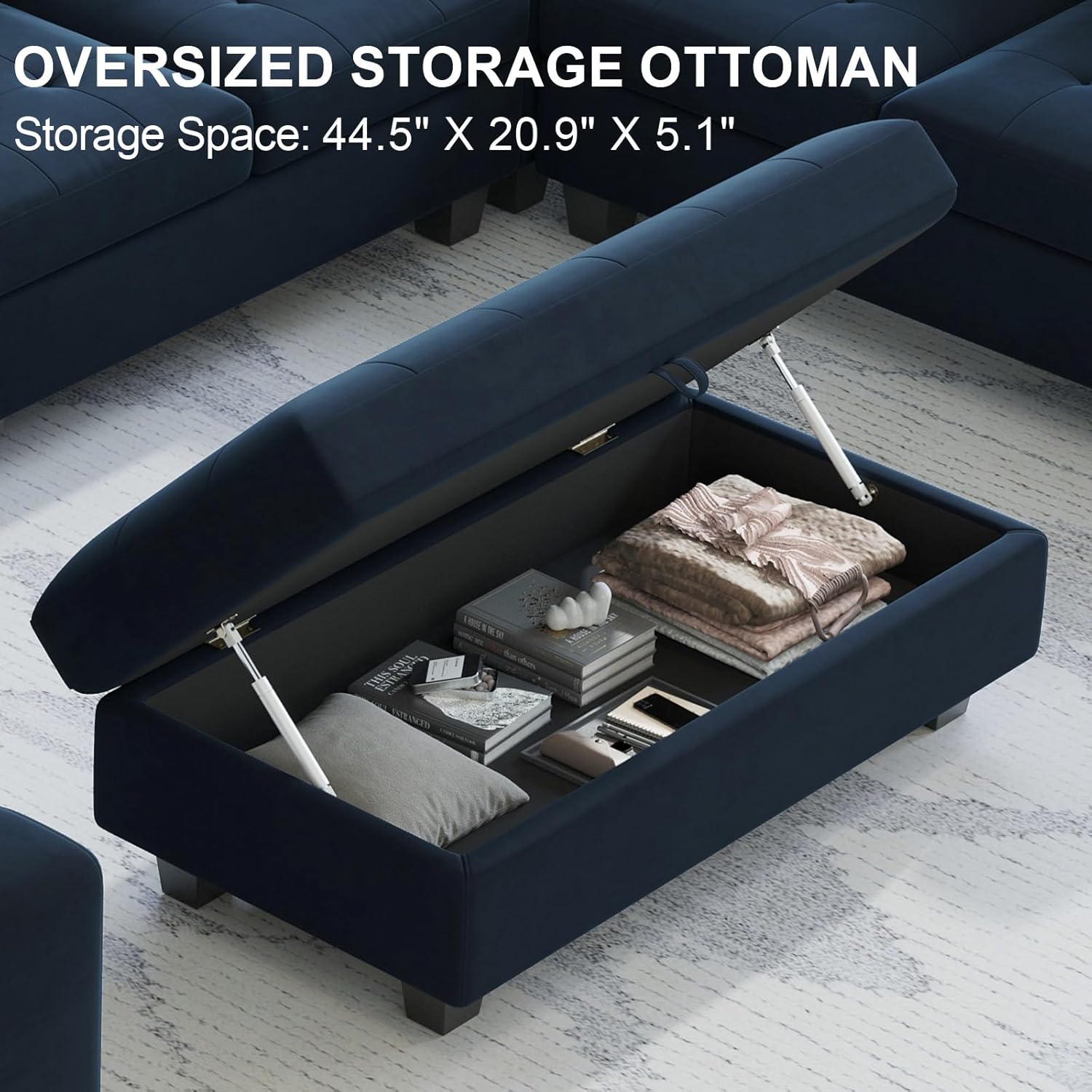 Belffin Juego de sofá modular en forma de U de gran tamaño con tumbona ancha reversible de terciopelo con almacenamiento de esquina otomana modular