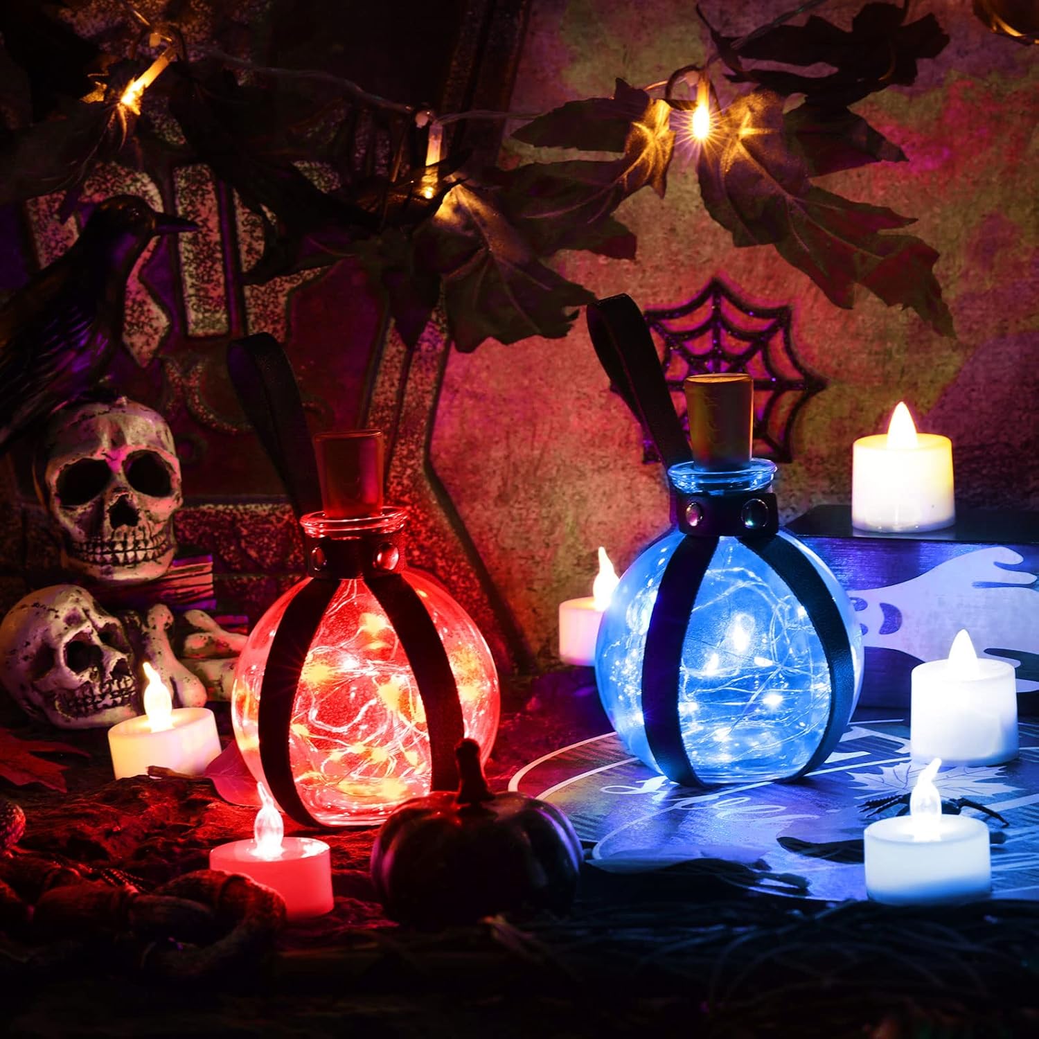 2 botellas de poción de corcho para cosplay, accesorios de mago, pociones de cristal con cinturón de piel sintética, accesorios de bruja, botella de