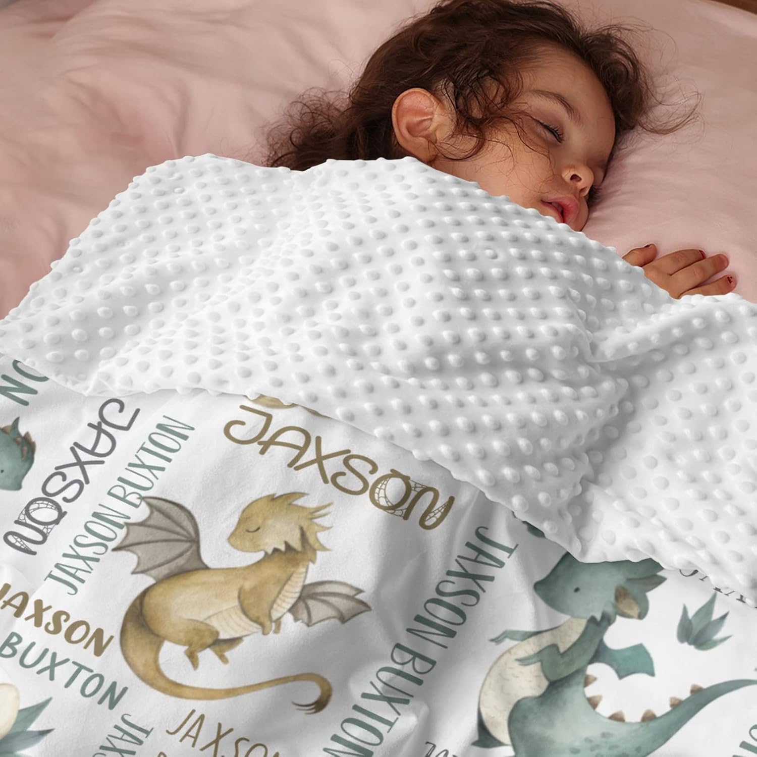 Manta de regalo personalizada con diseño de dragones en acuarela de animales, manta para cama de bebé, con respaldo de puntos, para guardería,