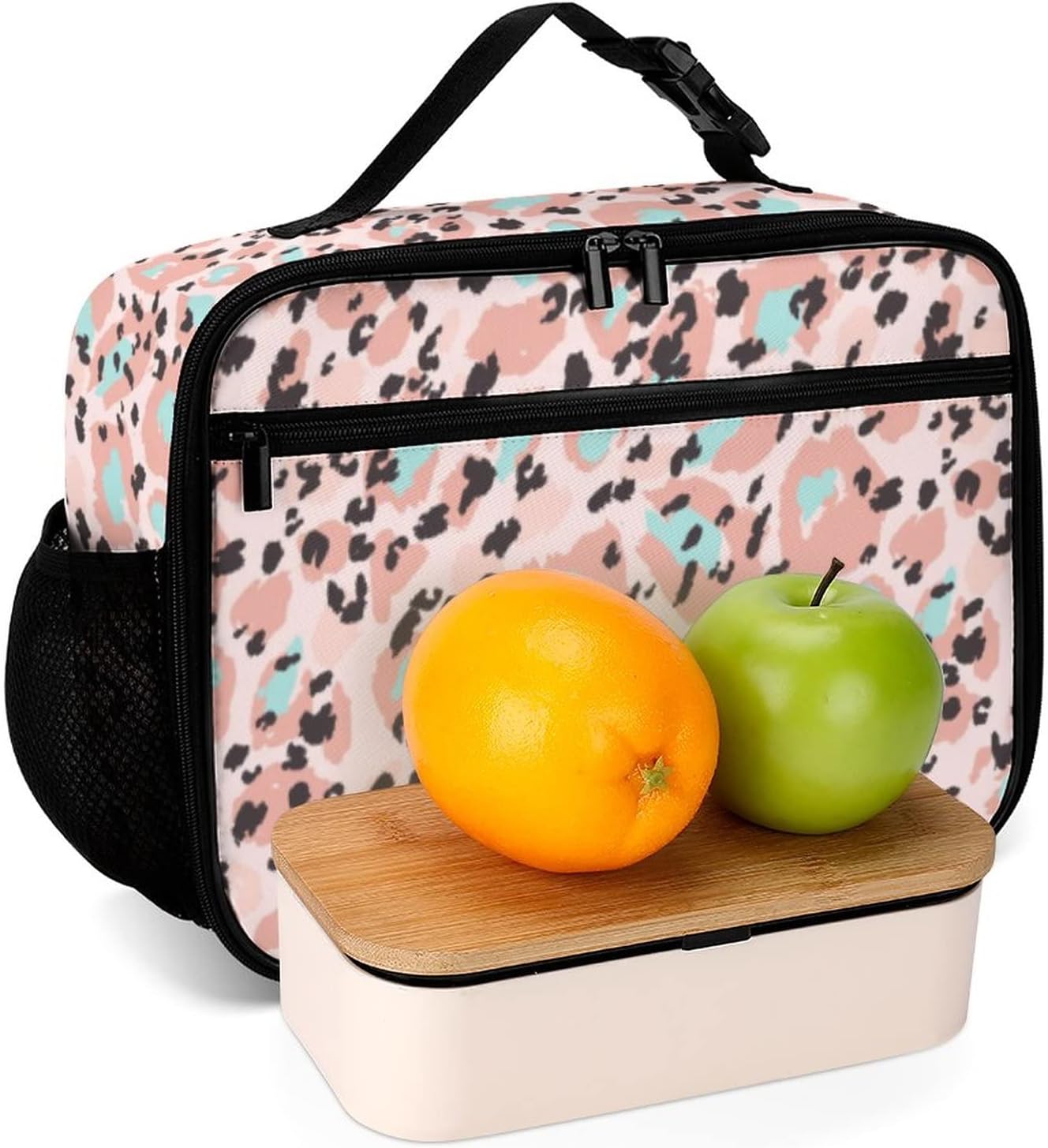 Muishi Lonchera reutilizable con diseño de rosetas de leopardo, bolsa de almuerzo aislada, lonchera para comida y alimentos, bolsa de mano para