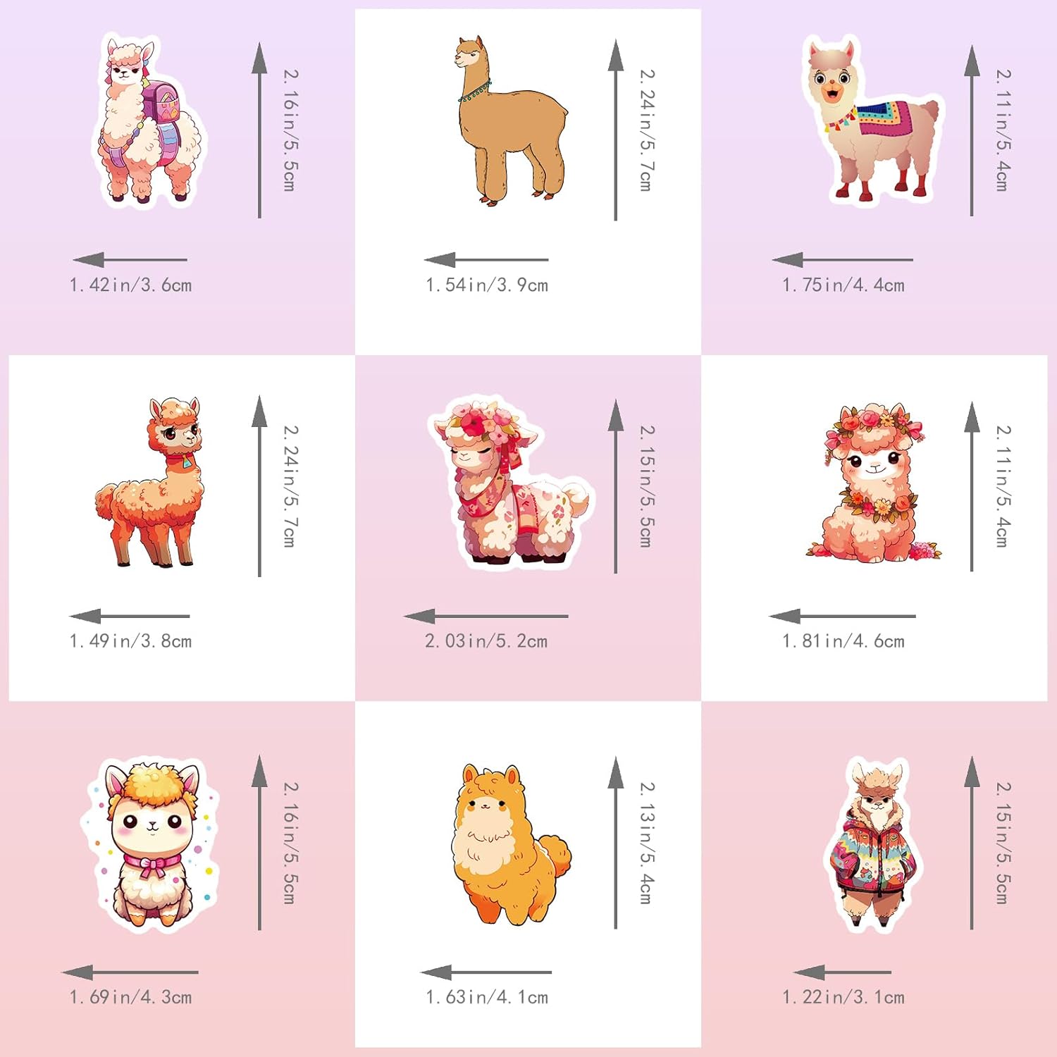 50 calcomanías Kawaii de alpaca para botella de agua, calcomanías de llama de dibujos animados para laptop, hidrofrascos, maleta, bicicleta,